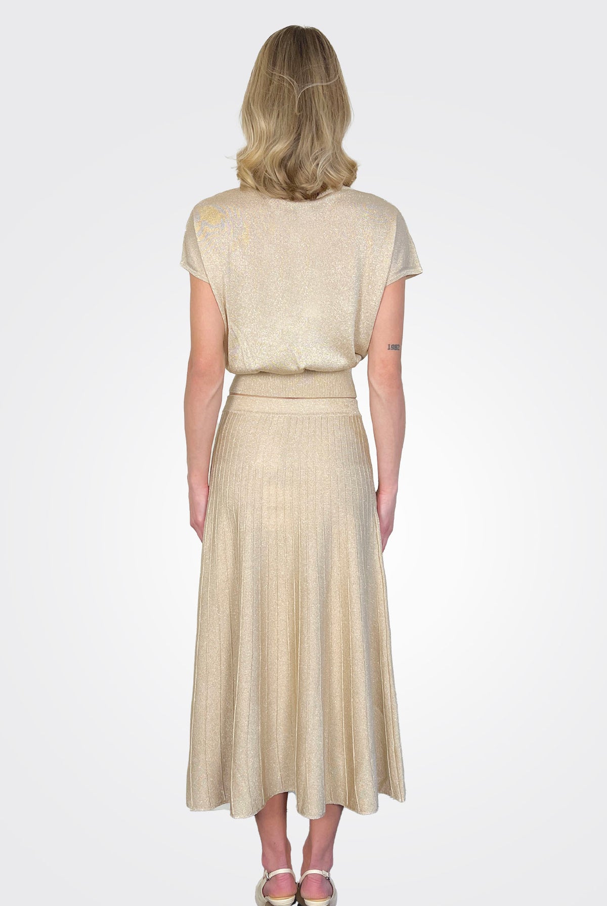 Crusca Lurex Knit Midi Skirt - Neutral by Marella — view 3