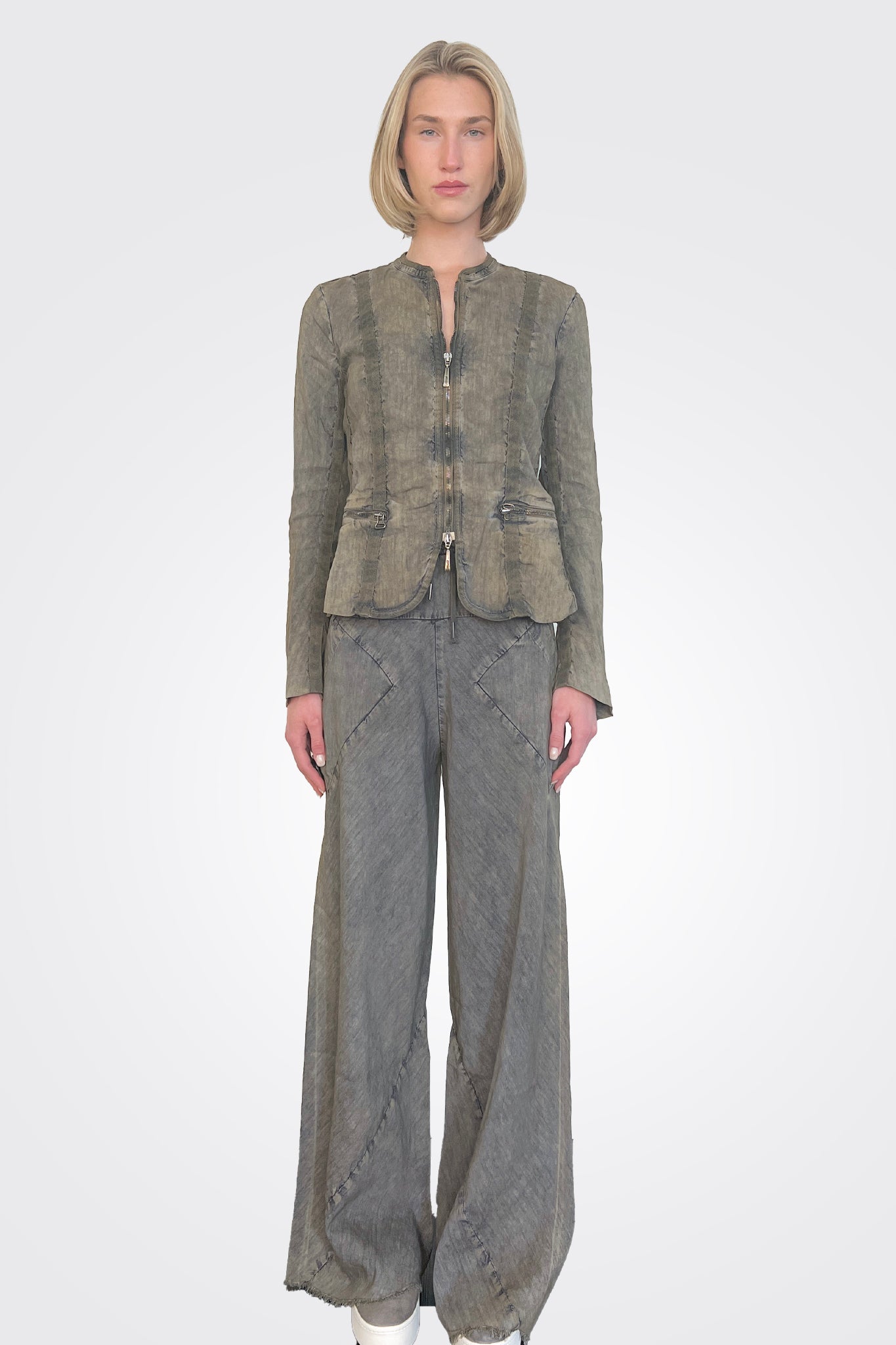 Linen Flared Trousers - Oil by Masnada | 25 South Boutiques