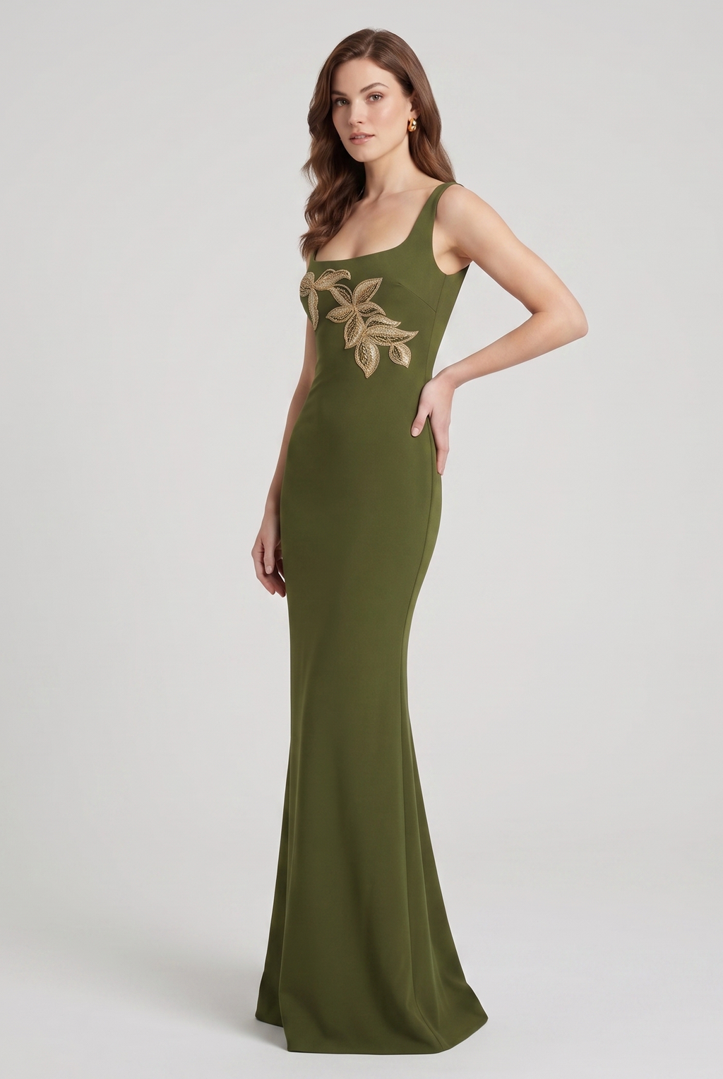 Lijia Beaded Applique Trumpet Gown - Matcha by Chiara Boni — alternate view