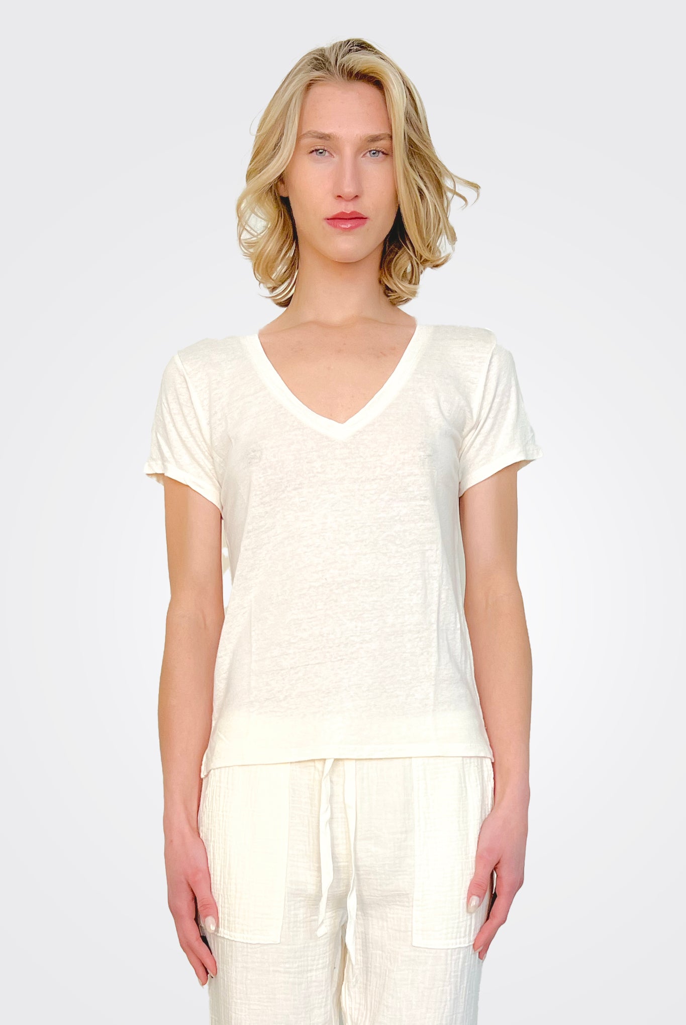 Deep V-Neck Tee - Macadamia by Bobi | 25 South Boutiques