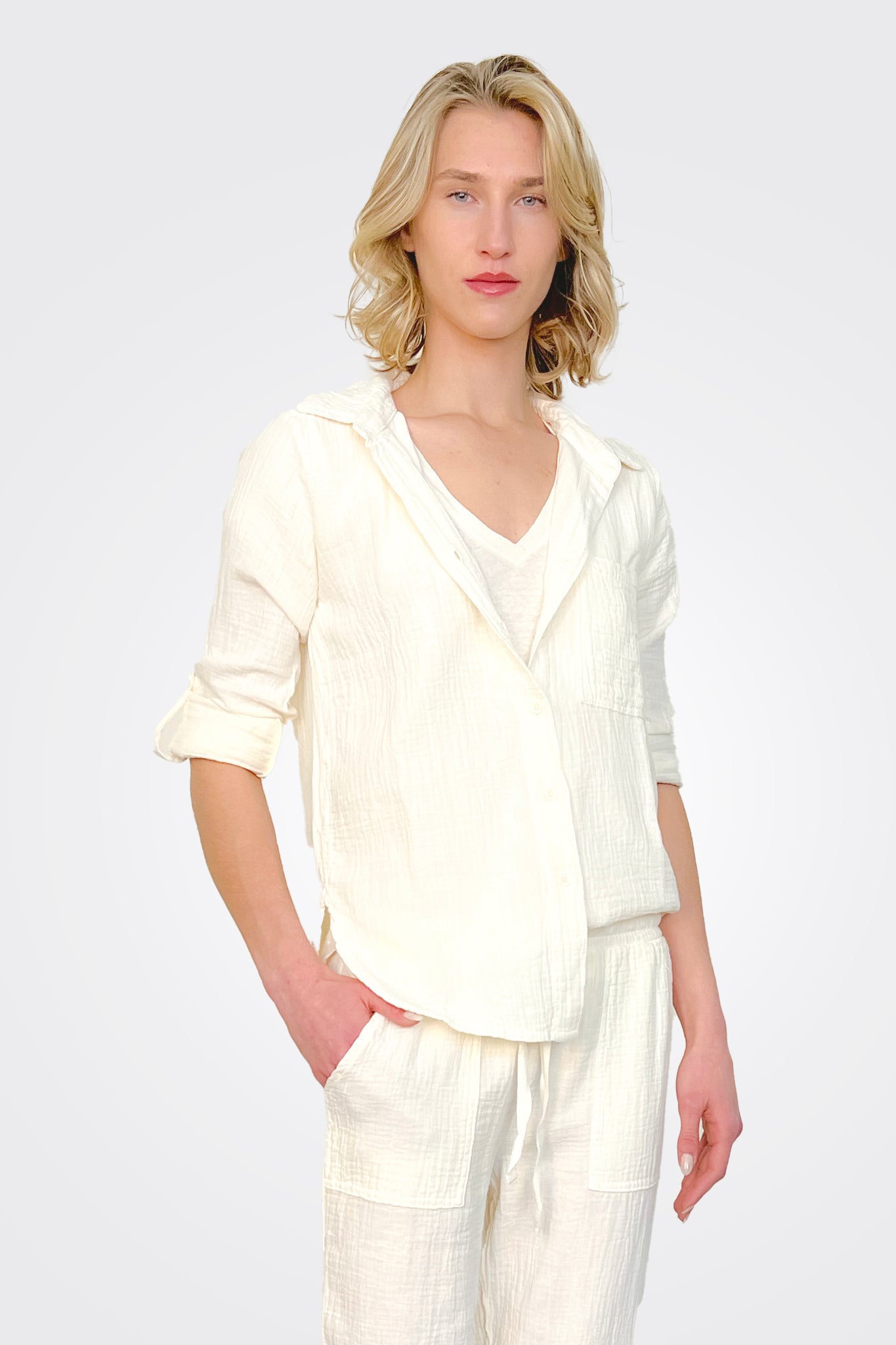 Long Sleeve Button Down Shirt - Macadamia by Bobi | 25 South Boutiques