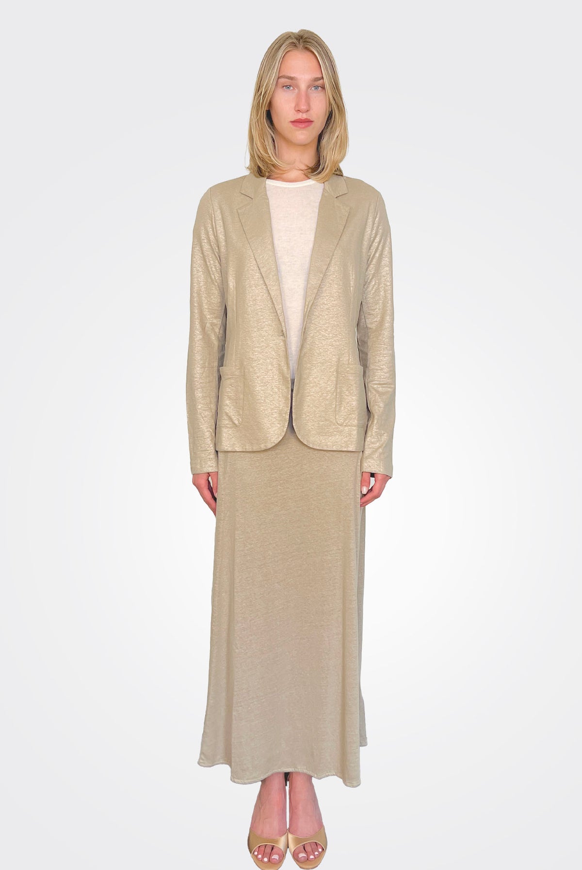 Stretch Linen Metallic One Button Blazer - Sable by Majestic — alternate view