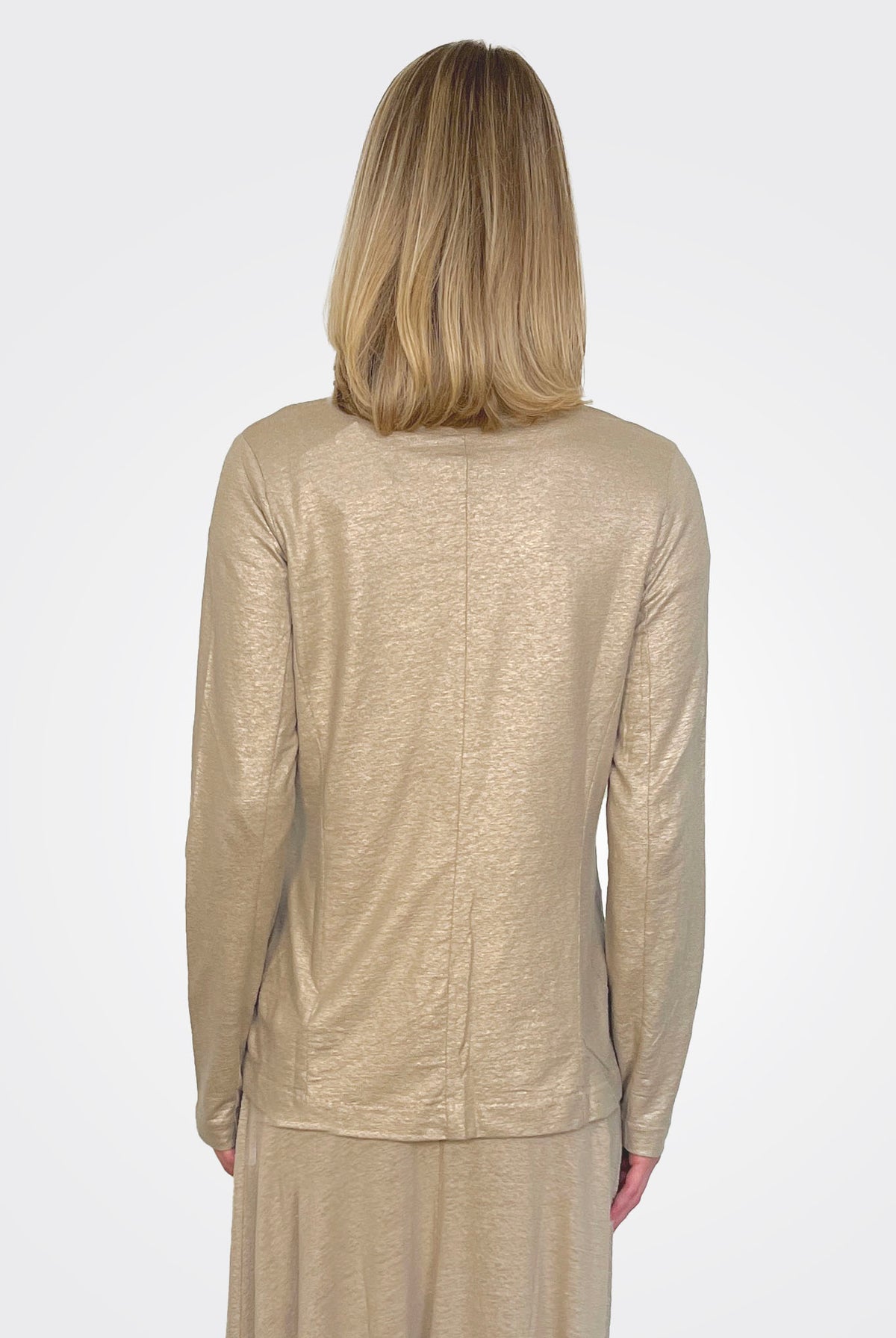 Stretch Linen Metallic One Button Blazer - Sable by Majestic — view 3