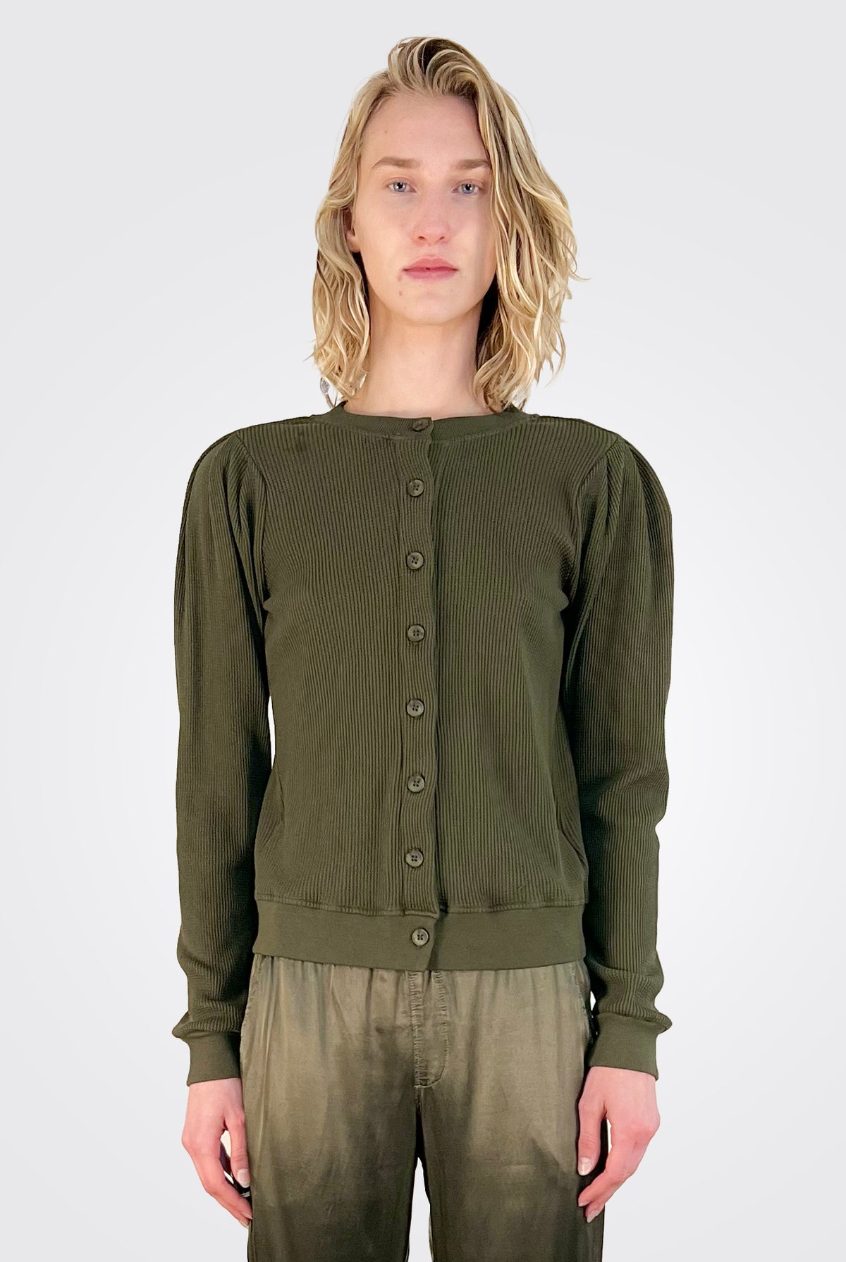 Florence Statement Sleeve Cardigan - Military by LA Made | 25 South Boutiques