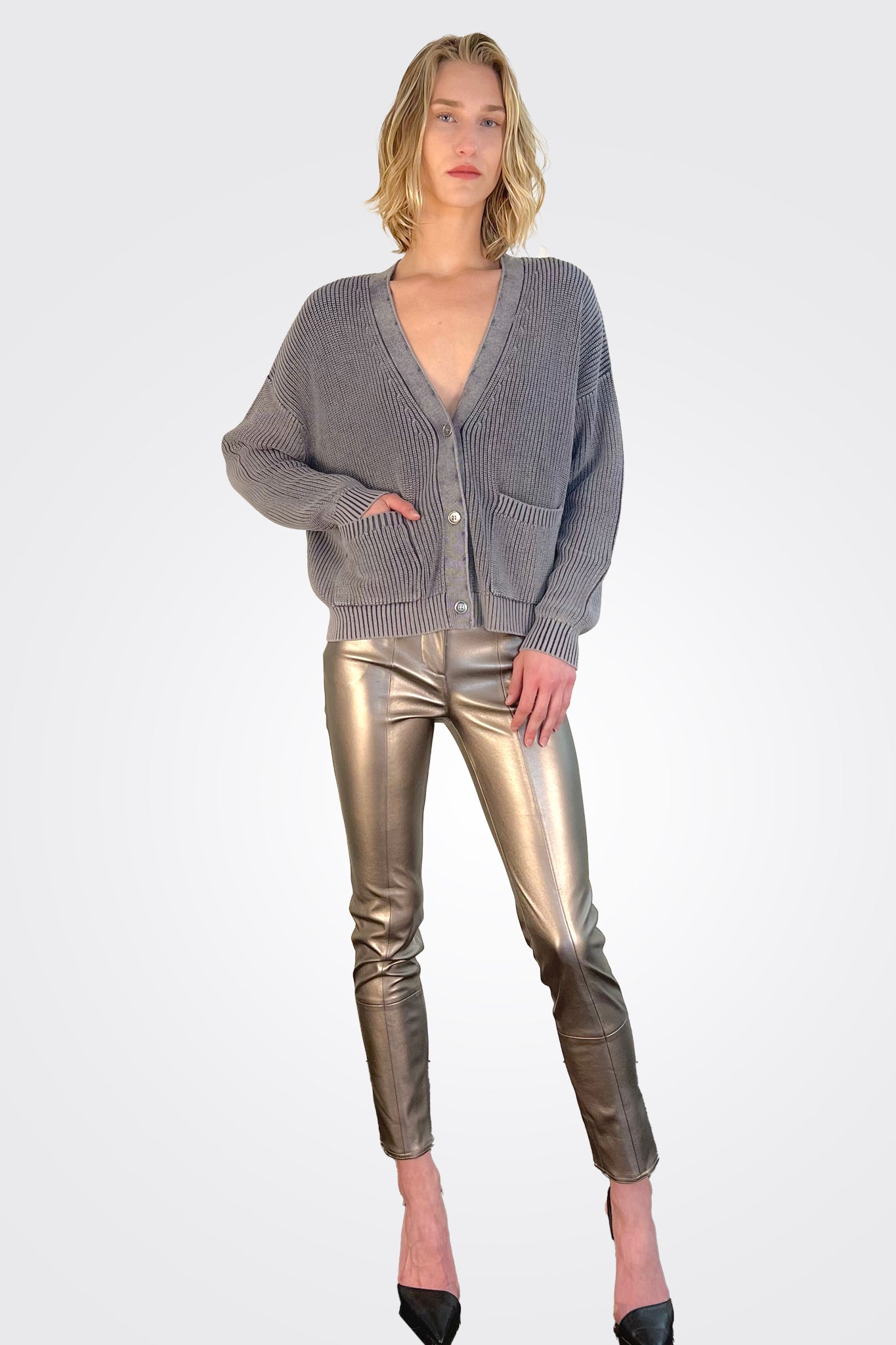 Alice Deep V Cardigan - Ebony by HelloNite — view 3