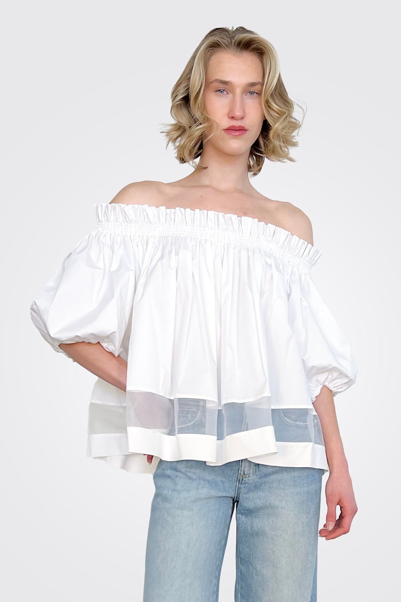 Off Shoulder Puff Sleeve Blouse - White by Milva Mi | 25 South Boutiques
