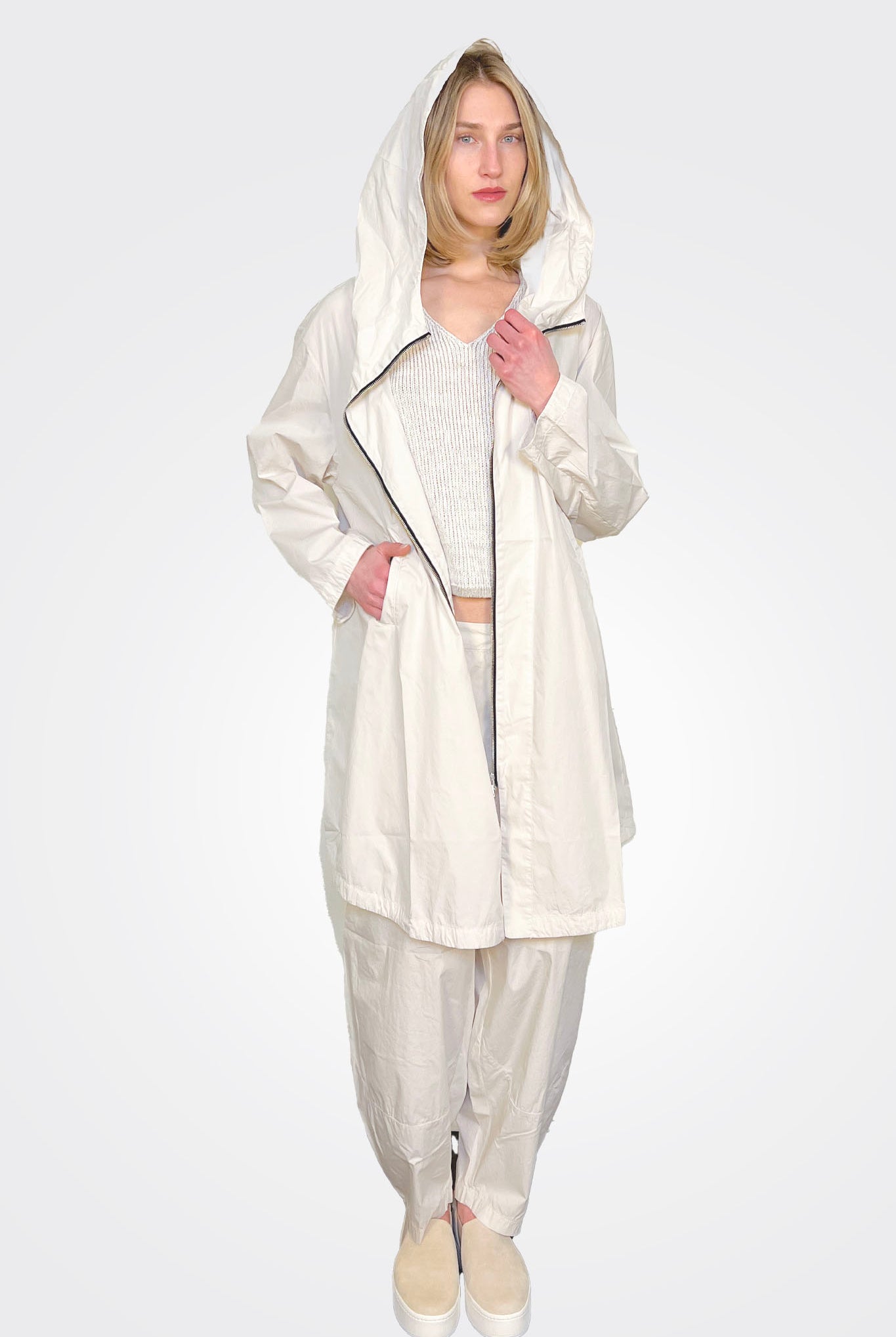 Hooded Midi Trench Coat - Milk by Transit Par-Such | 25 South Boutiques