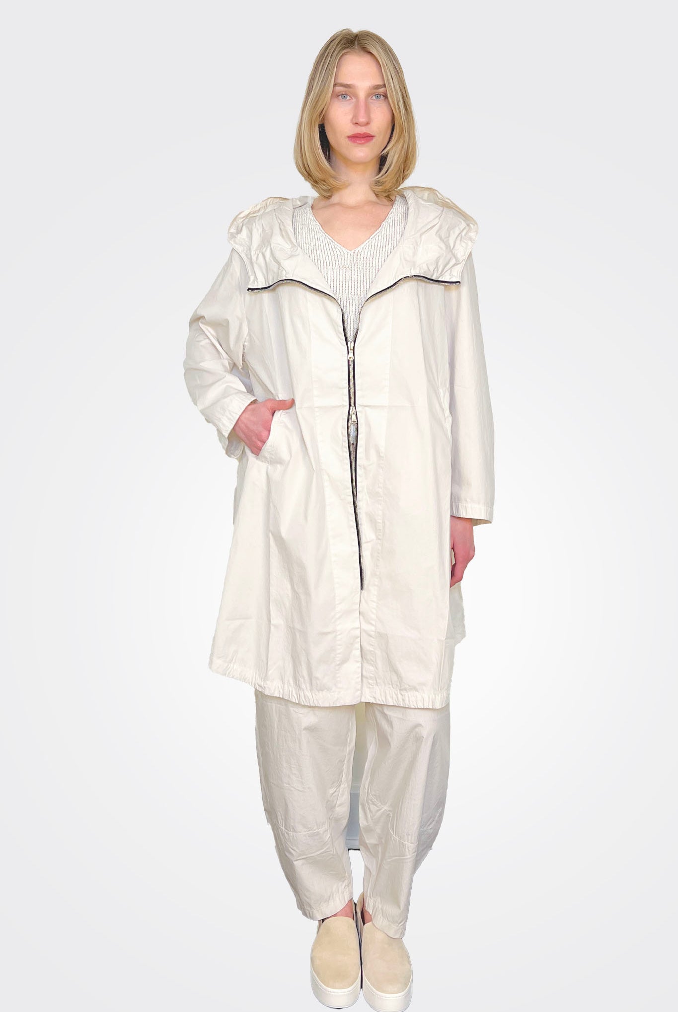 Hooded Midi Trench Coat - Milk by Transit Par-Such — alternate view