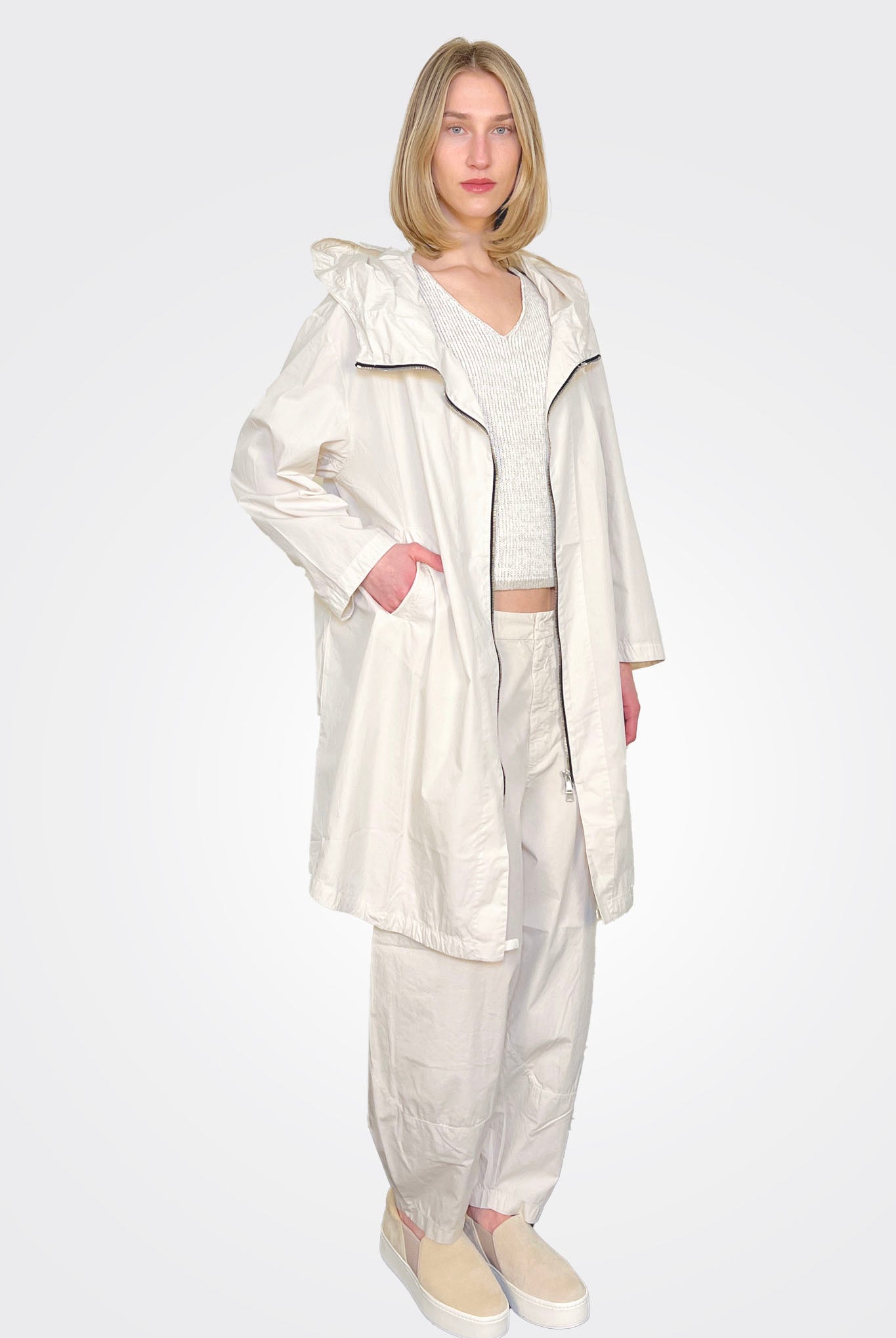 Hooded Midi Trench Coat - Milk by Transit Par-Such — view 3