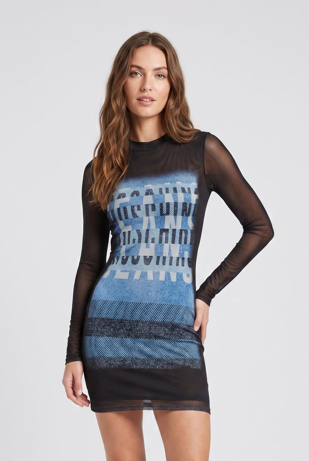 Printed Sheer Logo Mini Dress - Black by Moschino — alternate view