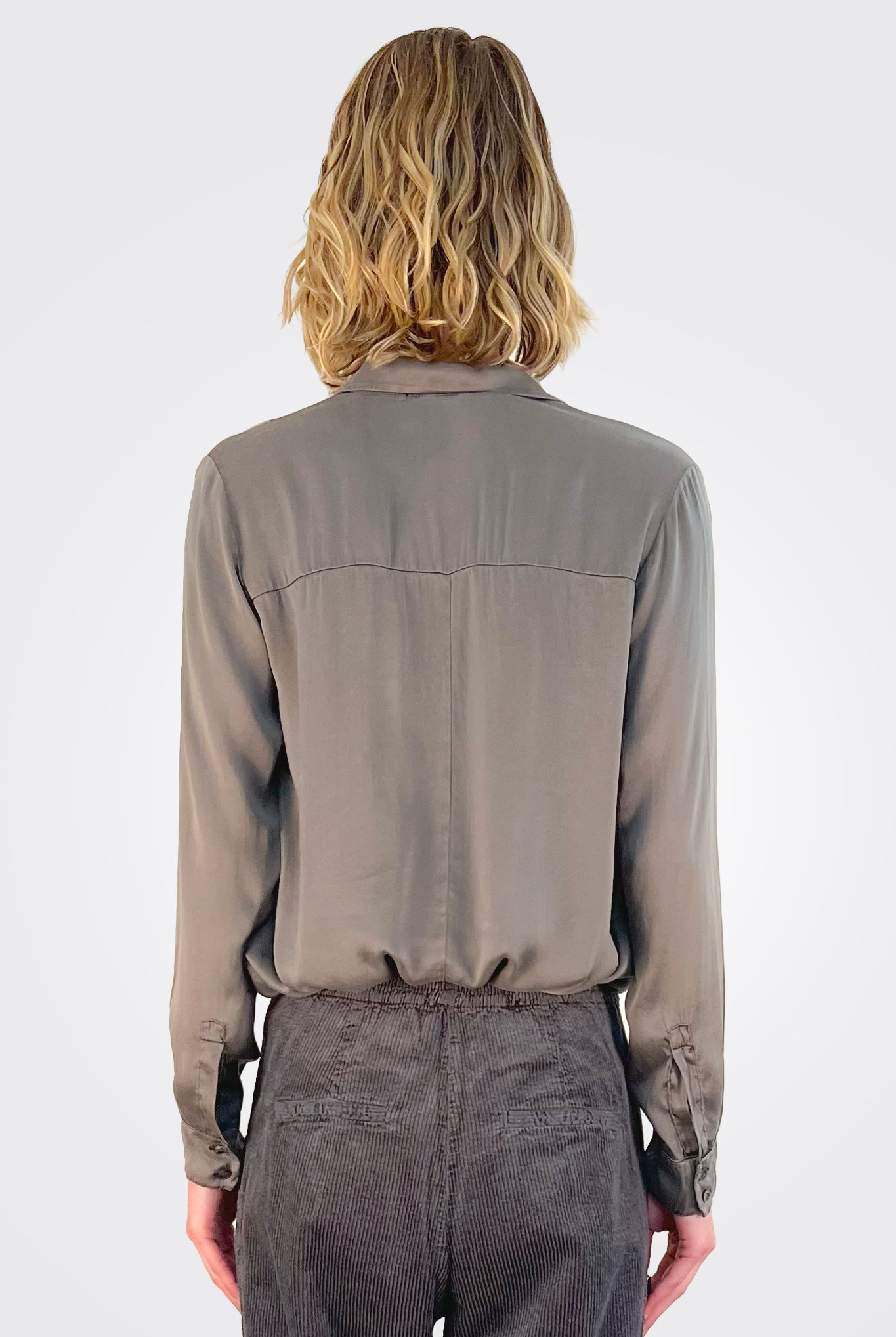 Stretch Satin Silk Shirt - Mud by Transit Par-Such — alternate view