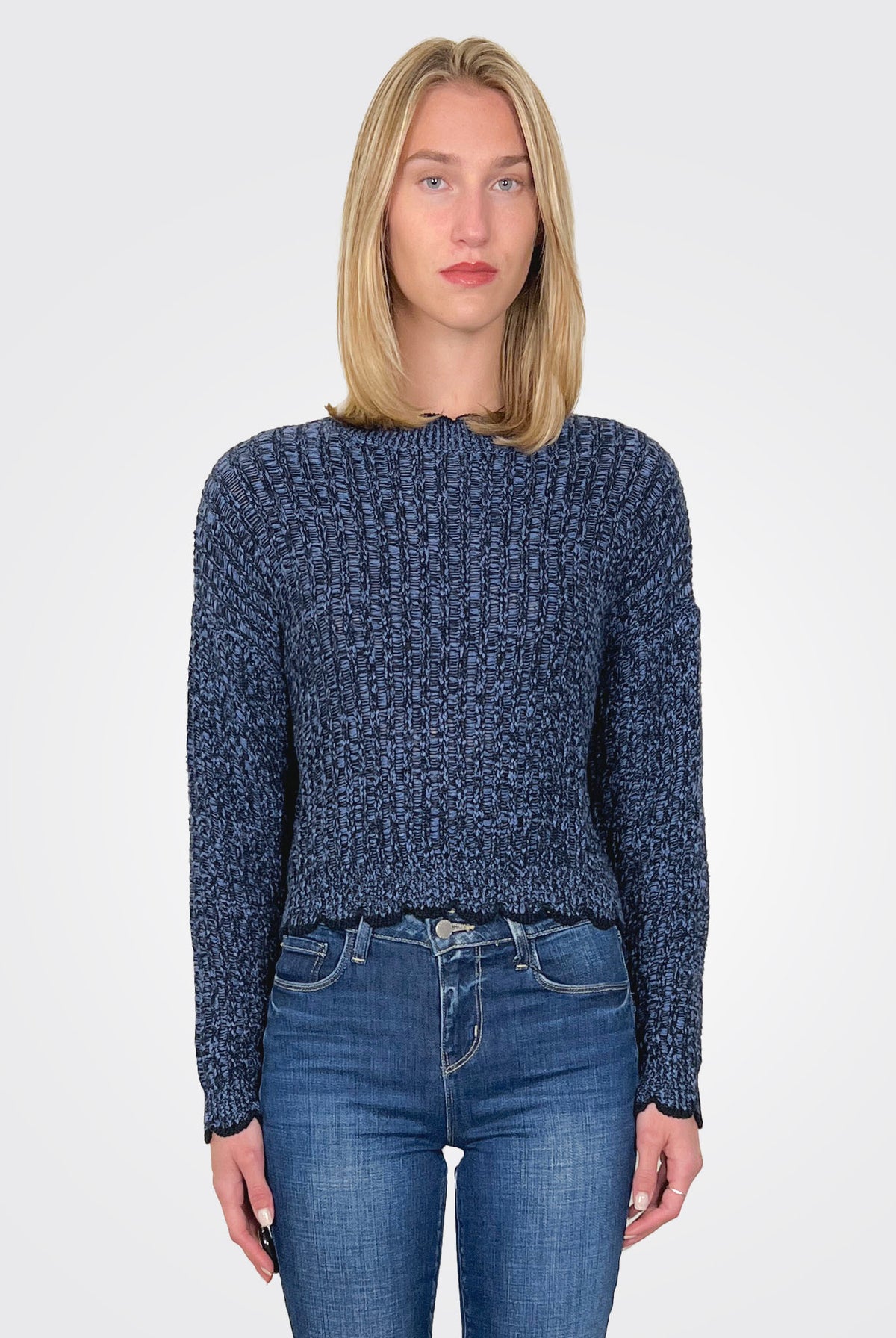 Tipped Ladder Stitch Crew - Navy Blue Combo by Autumn Cashmere | 25 South Boutiques