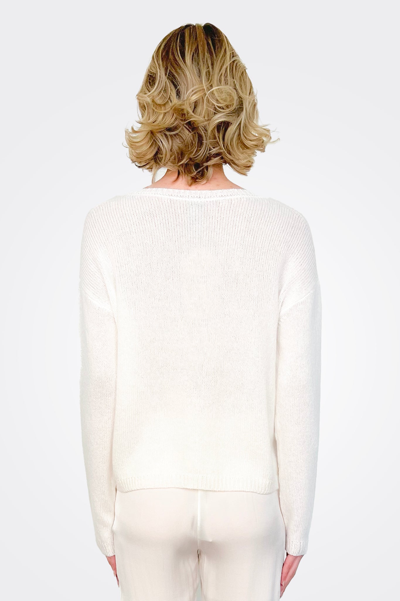 V Neck Cashmere Sweater - White by Private 0204 — view 3