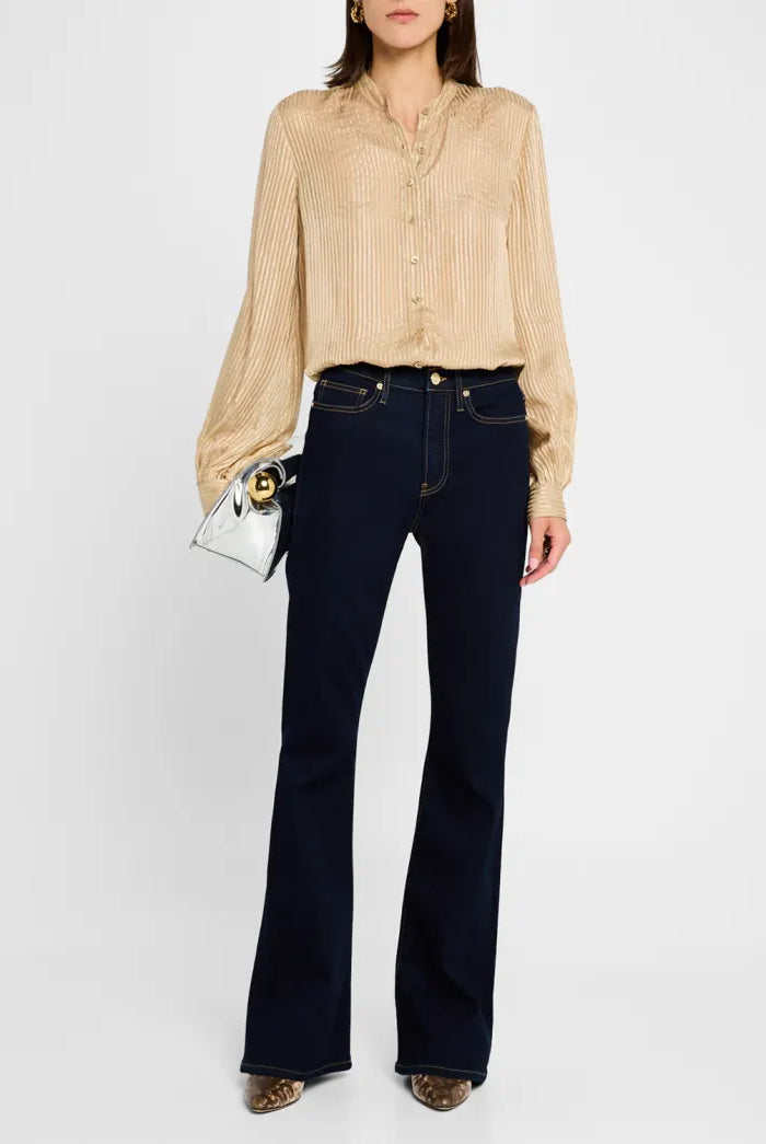 Stripe Button Front Top - Champagne Multi by Frame — view 4
