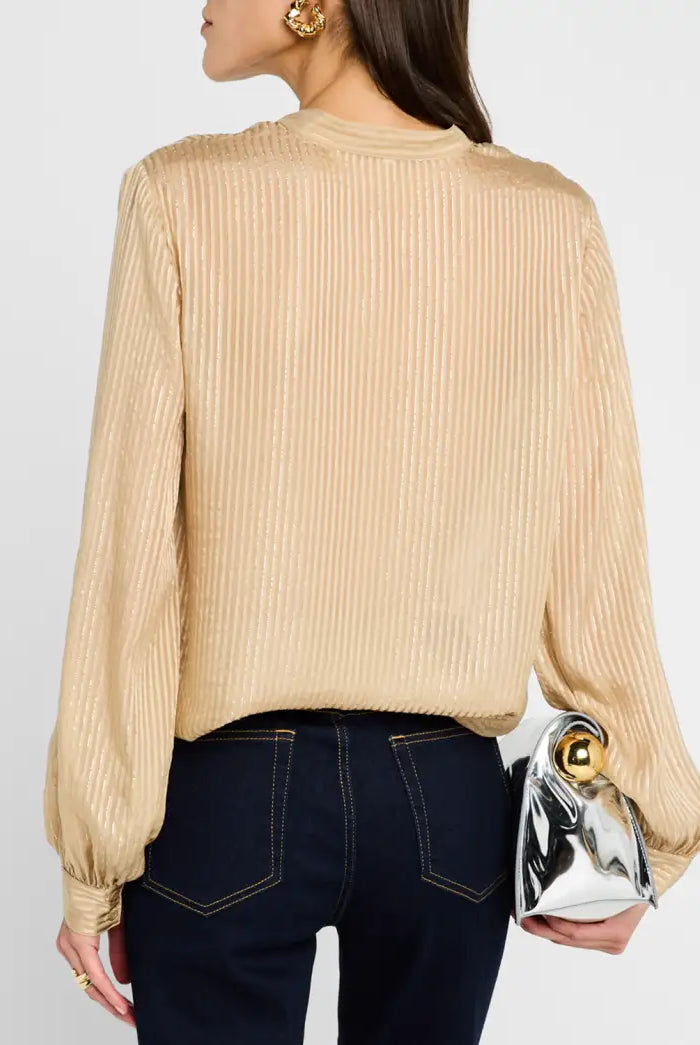 Stripe Button Front Top - Champagne Multi by Frame — view 3