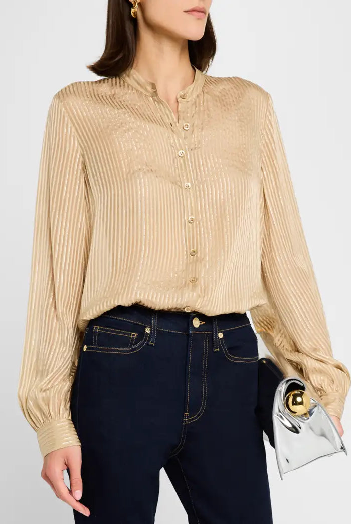Stripe Button Front Top - Champagne Multi by Frame | 25 South Boutiques