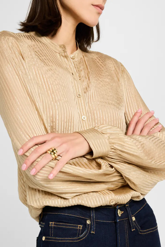 Stripe Button Front Top - Champagne Multi by Frame — alternate view