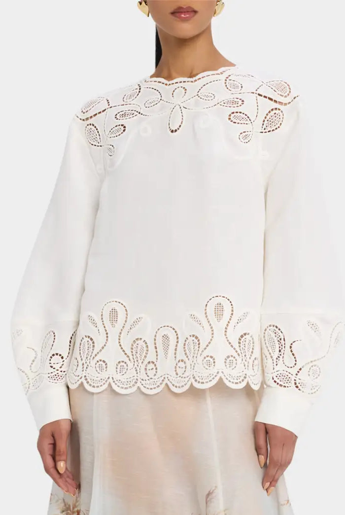 Wendlyn Embroidered Long-Sleeve Top - Ivory by Jonathan Simkhai | 25 South Boutiques