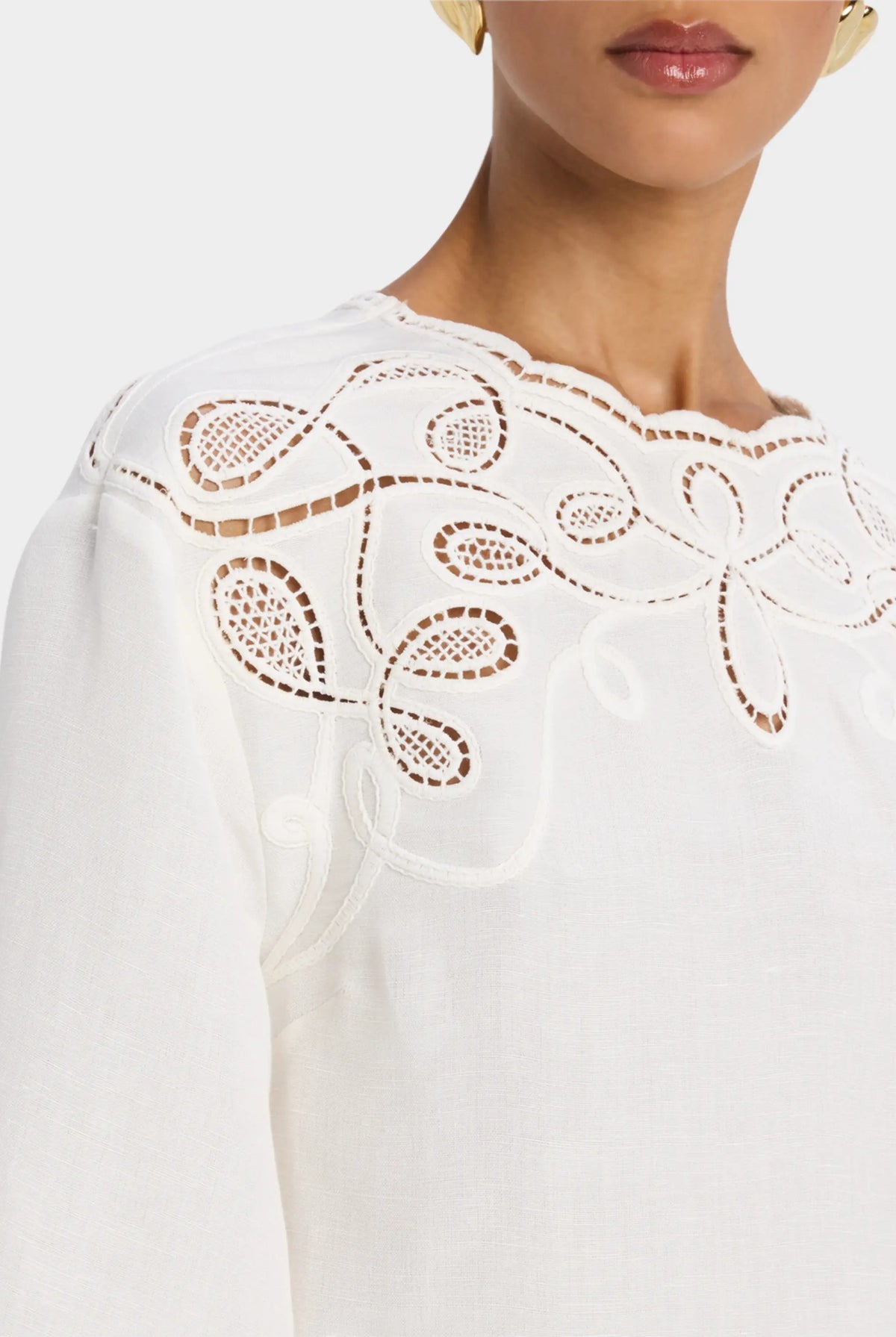 Wendlyn Embroidered Long-Sleeve Top - Ivory by Jonathan Simkhai — alternate view