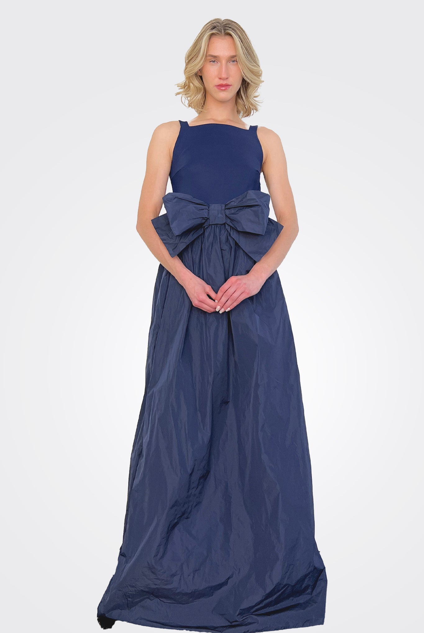 Harlee Taffeta Bow Gown - Blu Notte by Chiara Boni — view 3