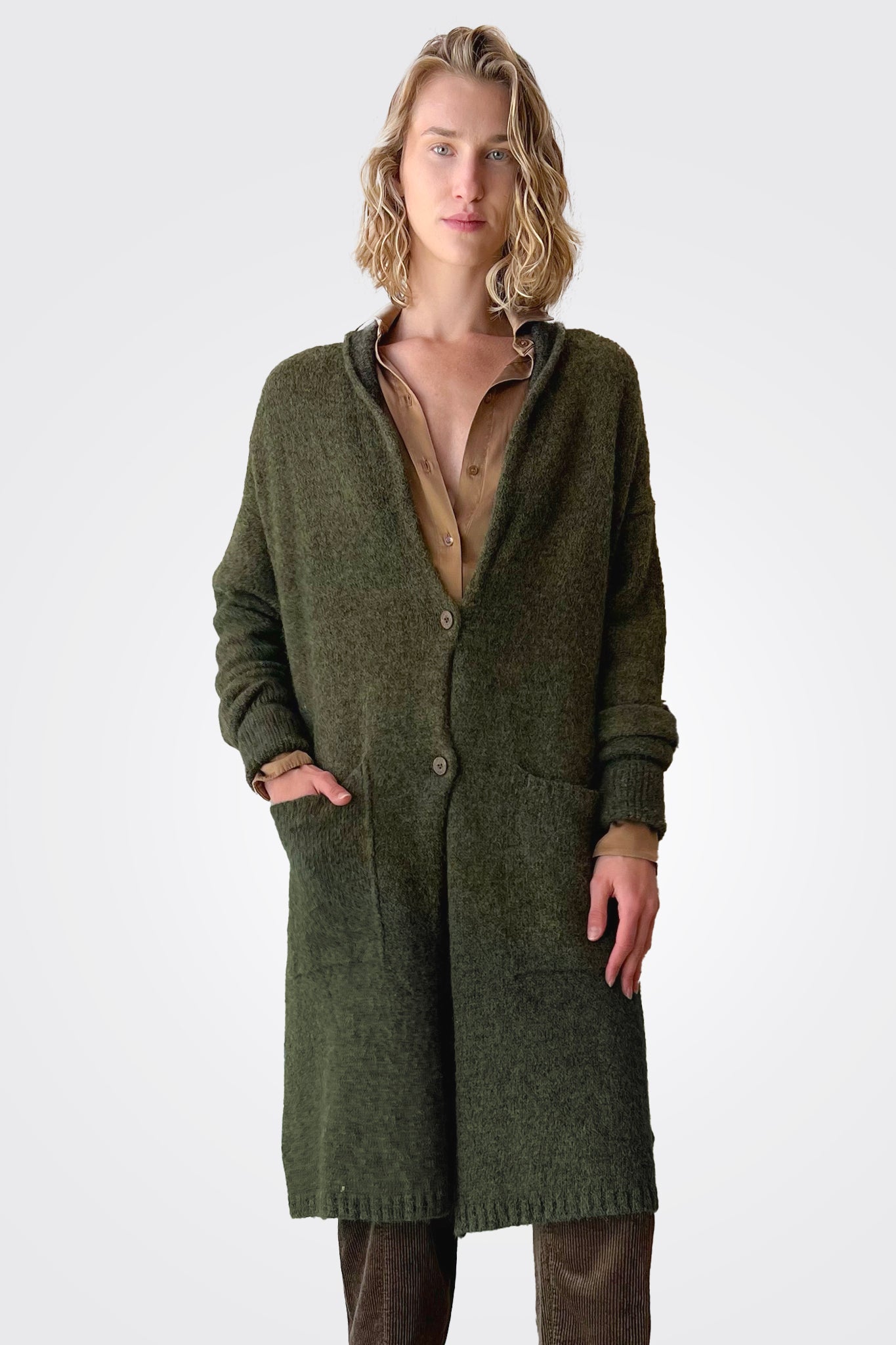 Oversized Alpaca Wool Blend Cardigan - Olive by Transit Par-Such | 25 South Boutiques