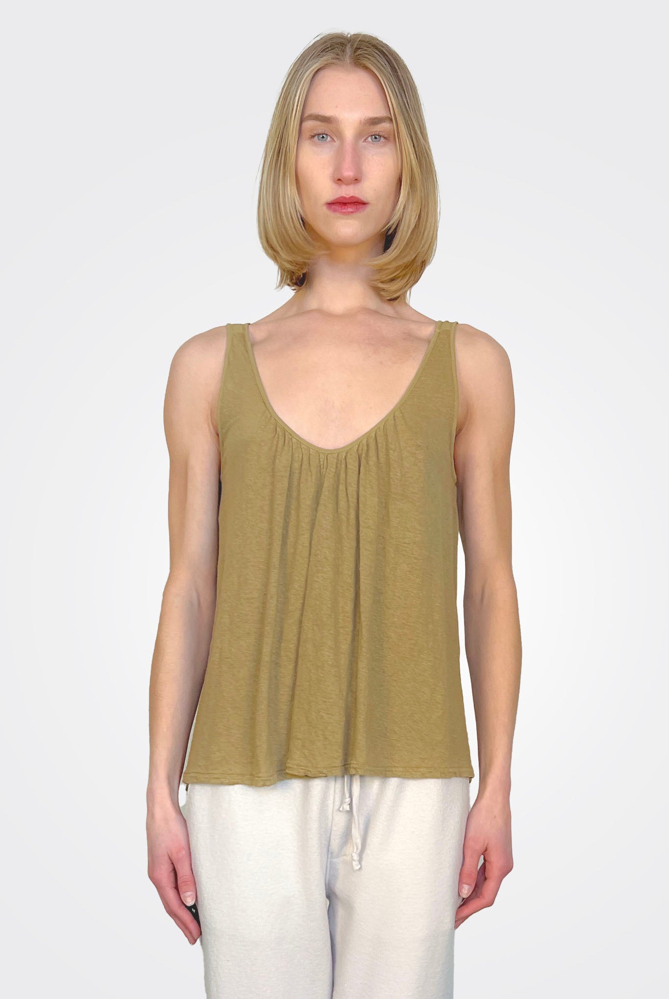 Pleated Mixed Media Tank - Olive by Transit Par-Such | 25 South Boutiques