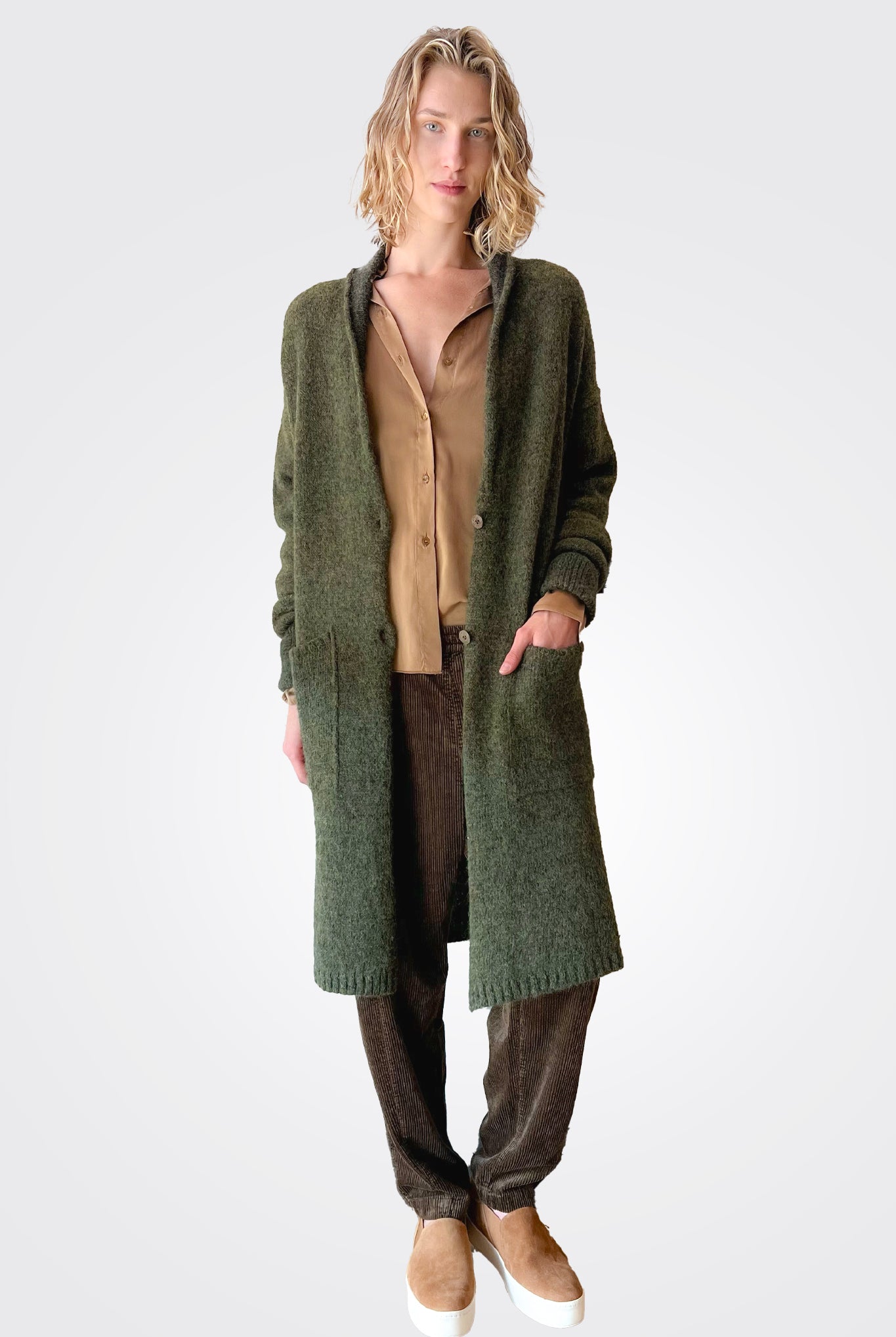 Oversized Alpaca Wool Blend Cardigan - Olive by Transit Par-Such — alternate view