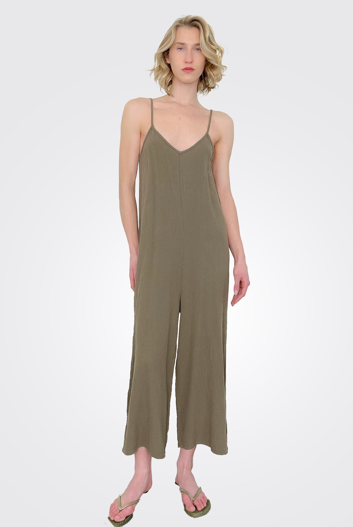 Tie Shoulder Jumpsuit - Olive Tree by Bobi | 25 South Boutiques