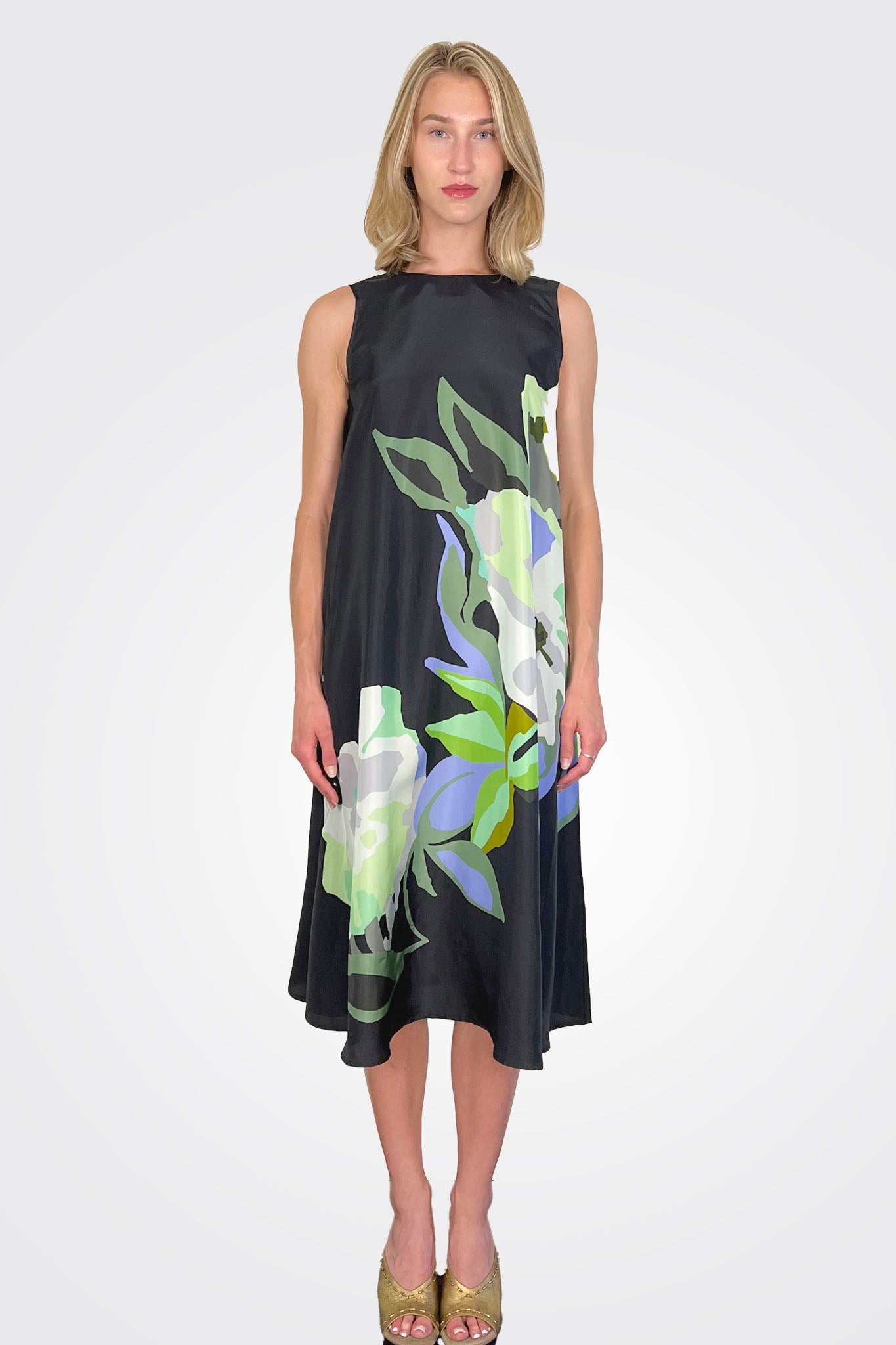 Short Sleeveless Floral Dress - Black Floral by Psophia — alternate view