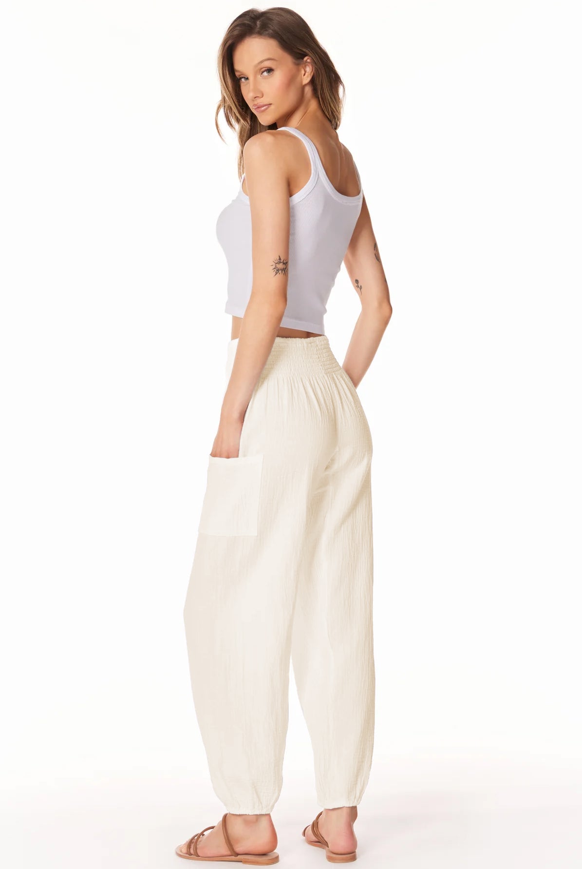 Smocked Beach Pant w/ Pockets - Parchment by Bobi — alternate view