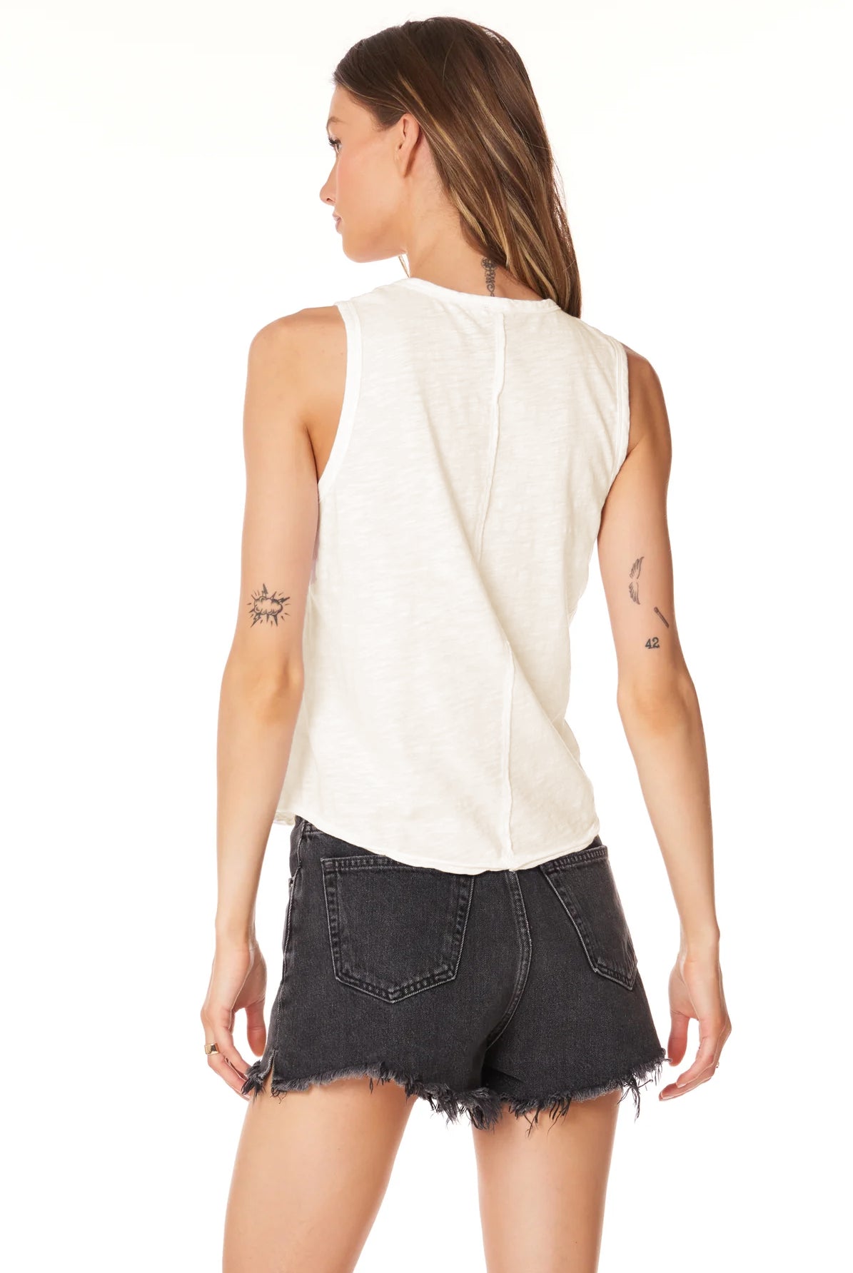 V Neck Seam Detail Tank - Parchment by Bobi — alternate view