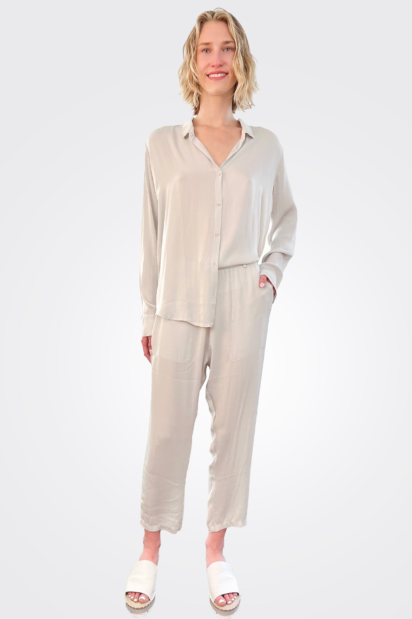 Silk Button Down Blouse - Pearl by Private 0204 — view 3