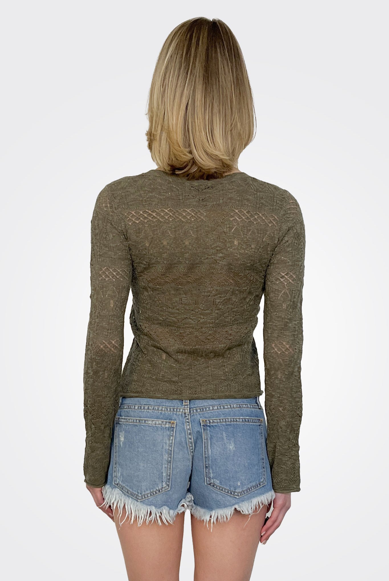 Pointelle Long Sleeve Top - Pesto by Bobi — alternate view