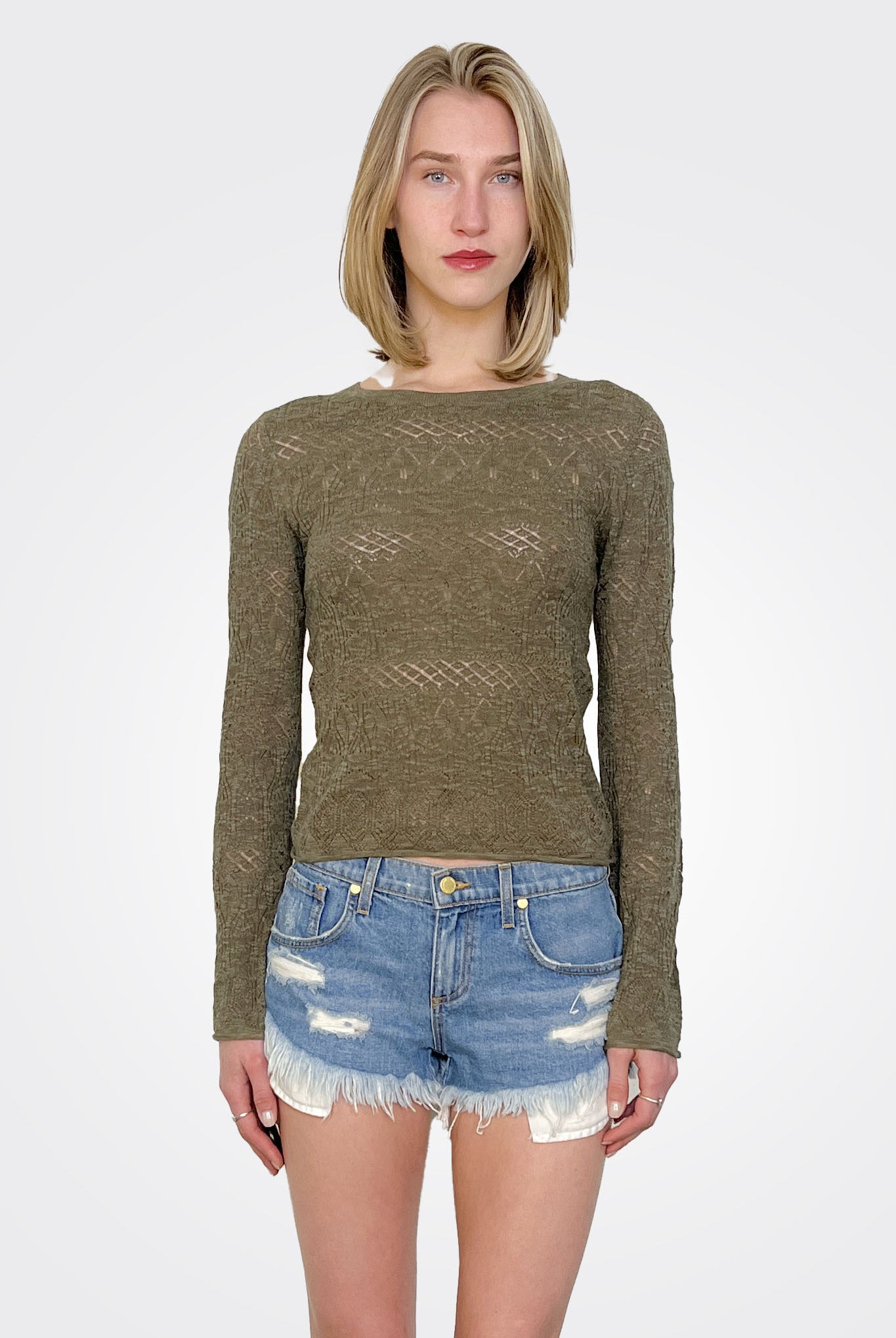 Pointelle Long Sleeve Top - Pesto by Bobi | 25 South Boutiques