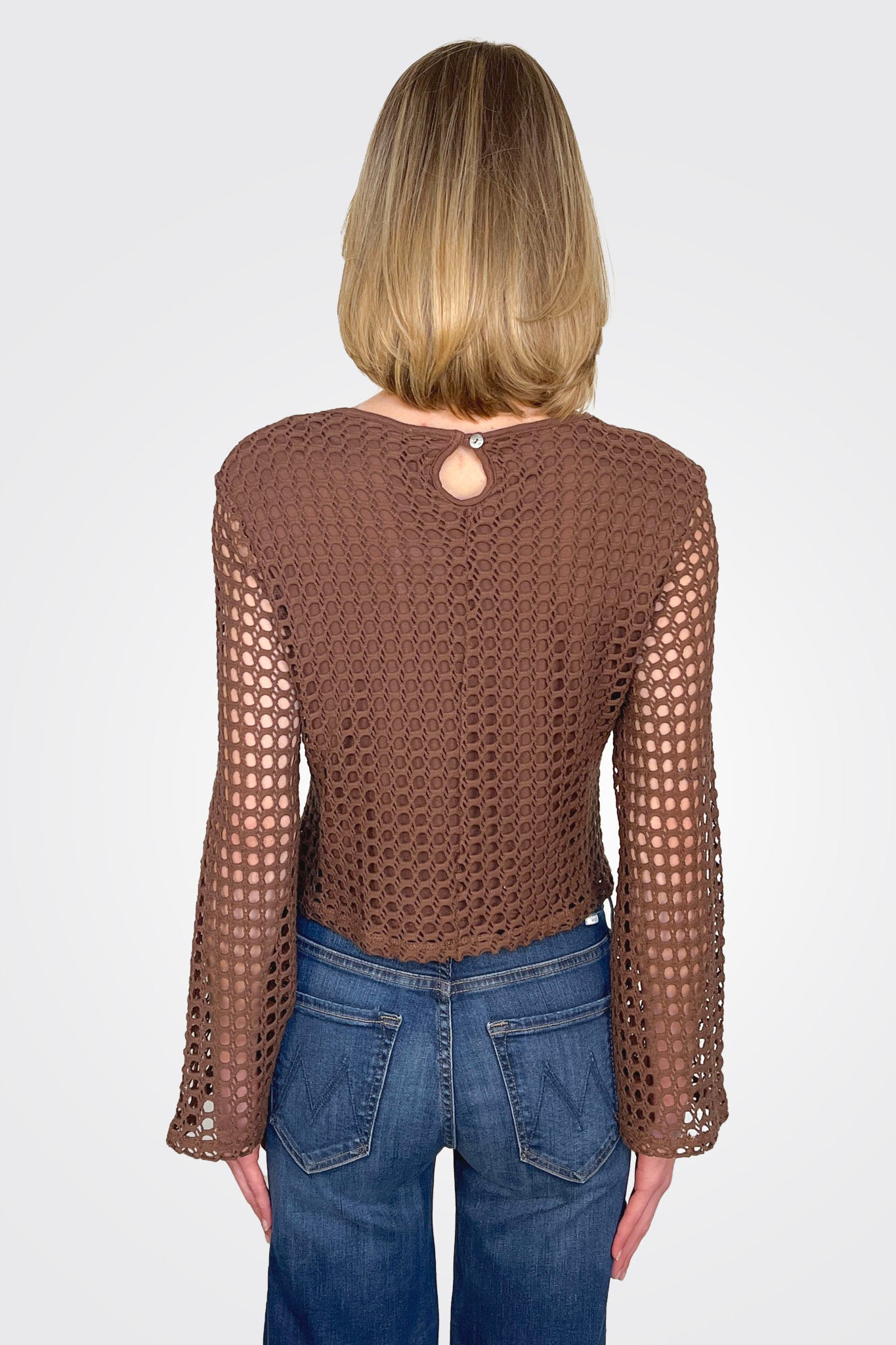 Knit Bell Sleeve Top - Brown Chocolate by Pete — alternate view