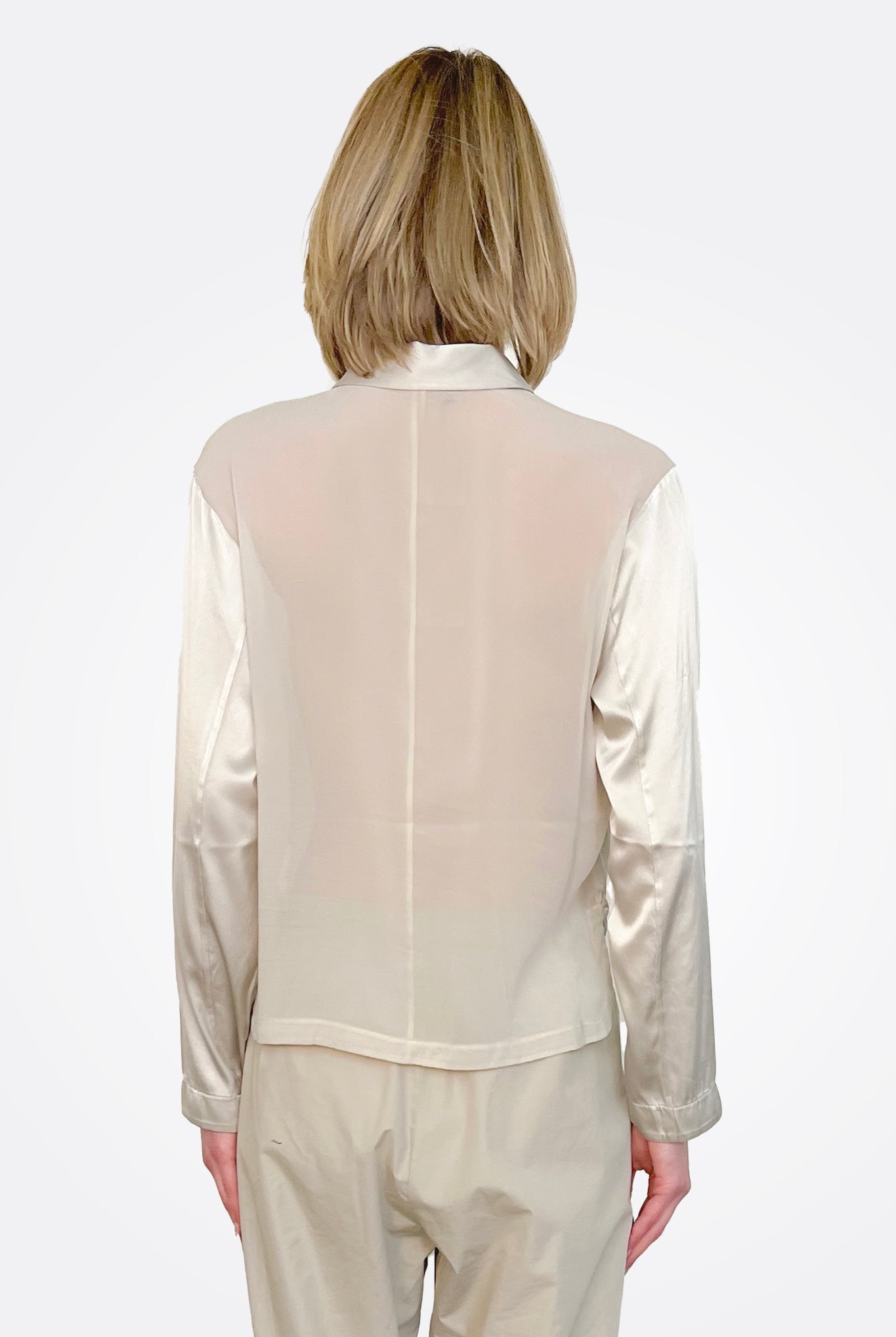Long Sleeve Stretch Silk Satin Shirt - Pearl Grey by Transit Par-Such — alternate view