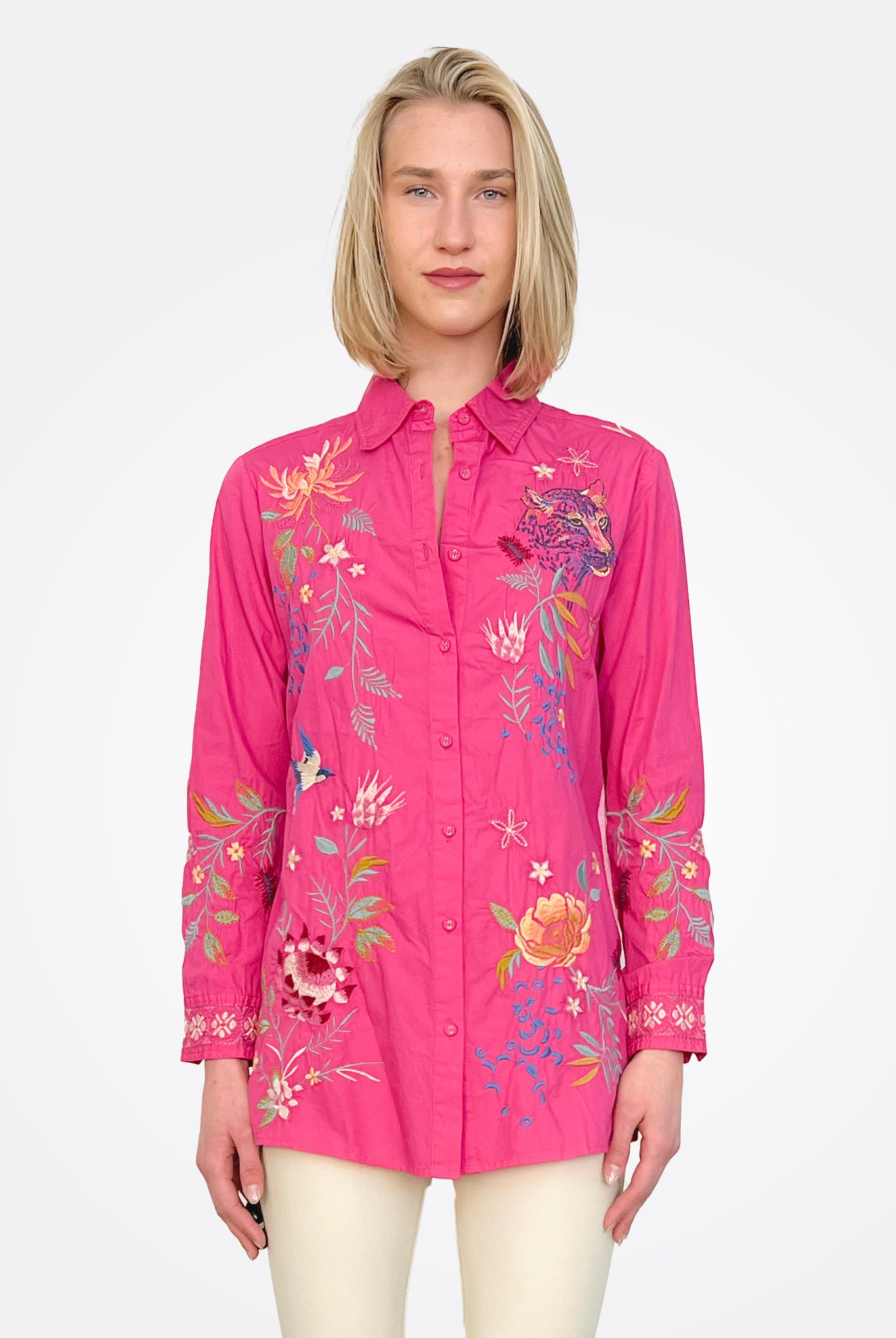 Indalo Button Down Shirt Tunic - Pink by Johnny Was — alternate view