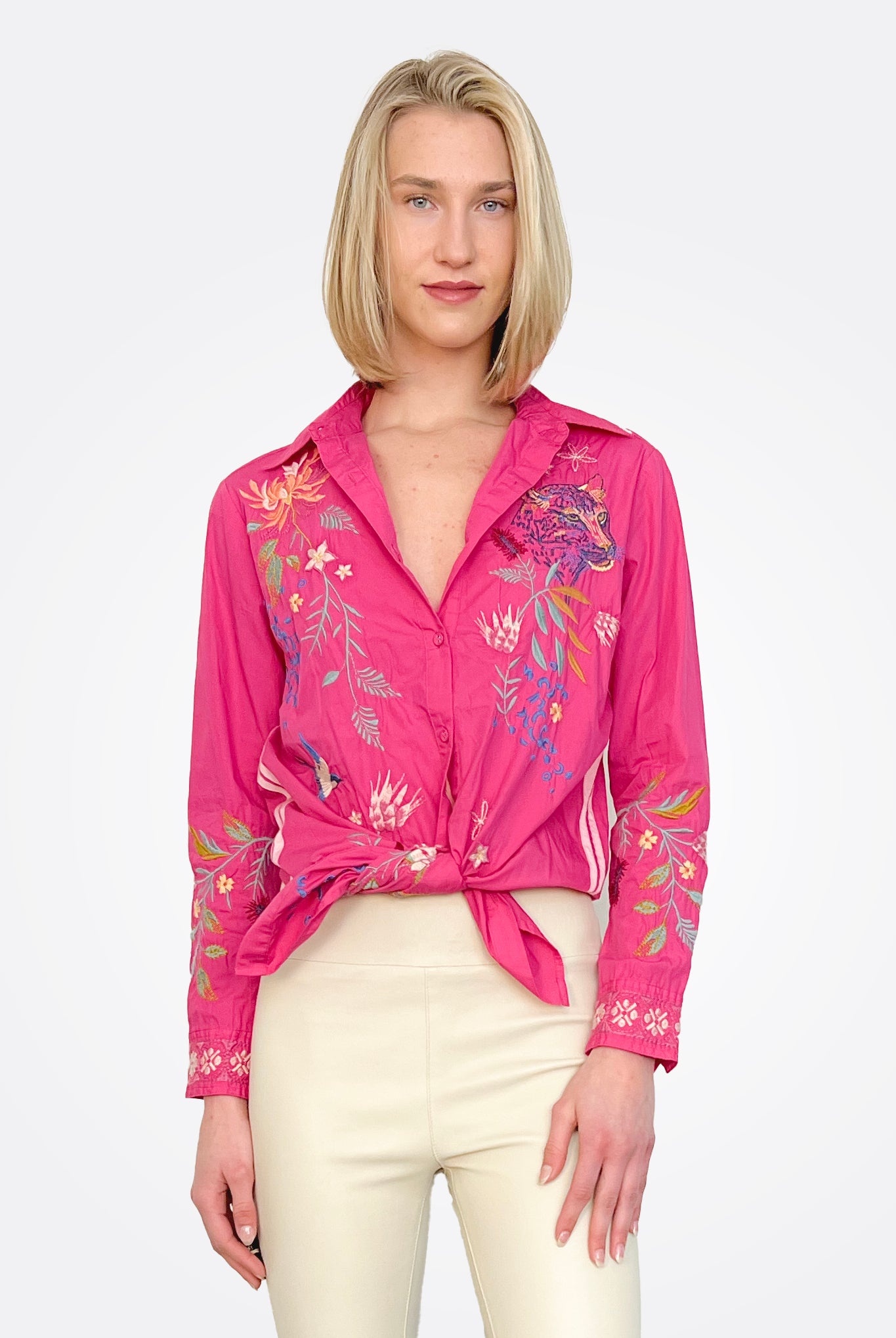 Indalo Button Down Shirt Tunic - Pink by Johnny Was | 25 South Boutiques
