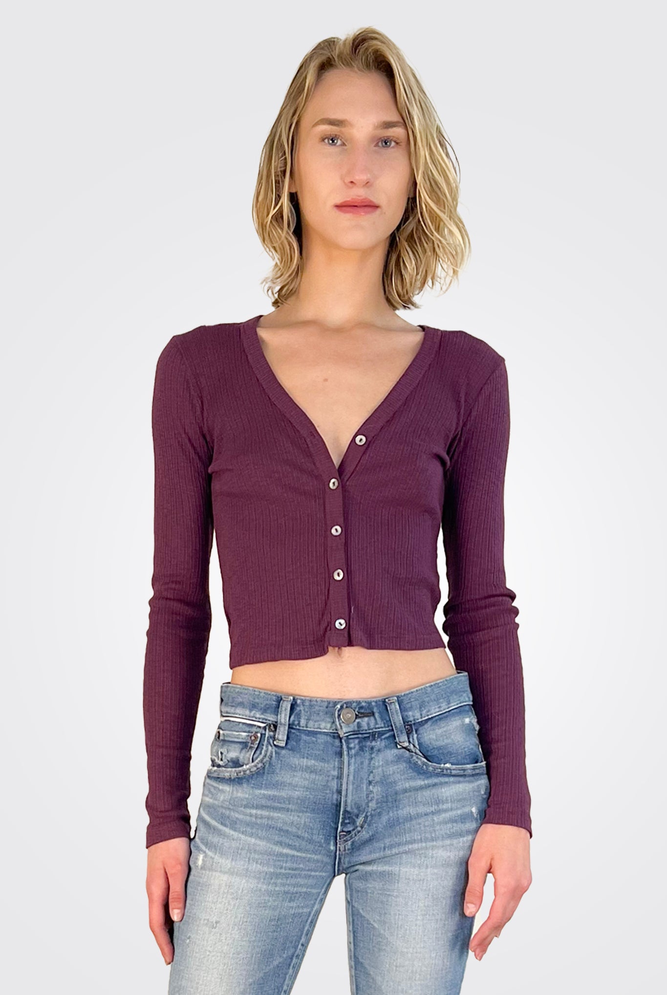 Lyla Ribbed Cardigan - Plum by Michael Stars | 25 South Boutiques