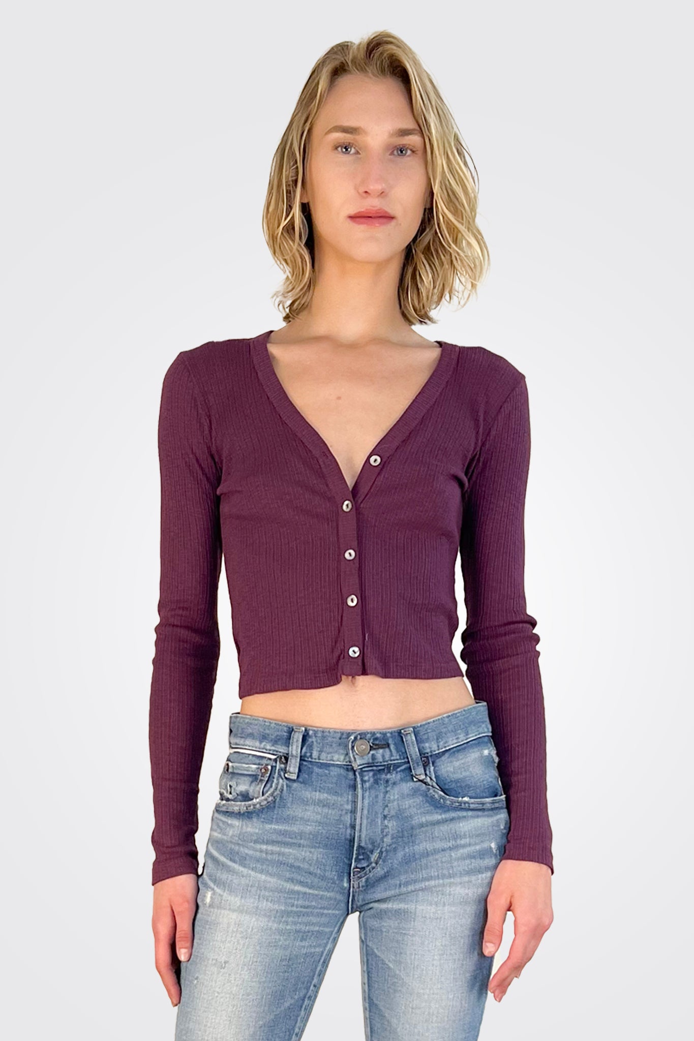 Lyla Ribbed Cardigan - Plum by Michael Stars | 25 South Boutiques