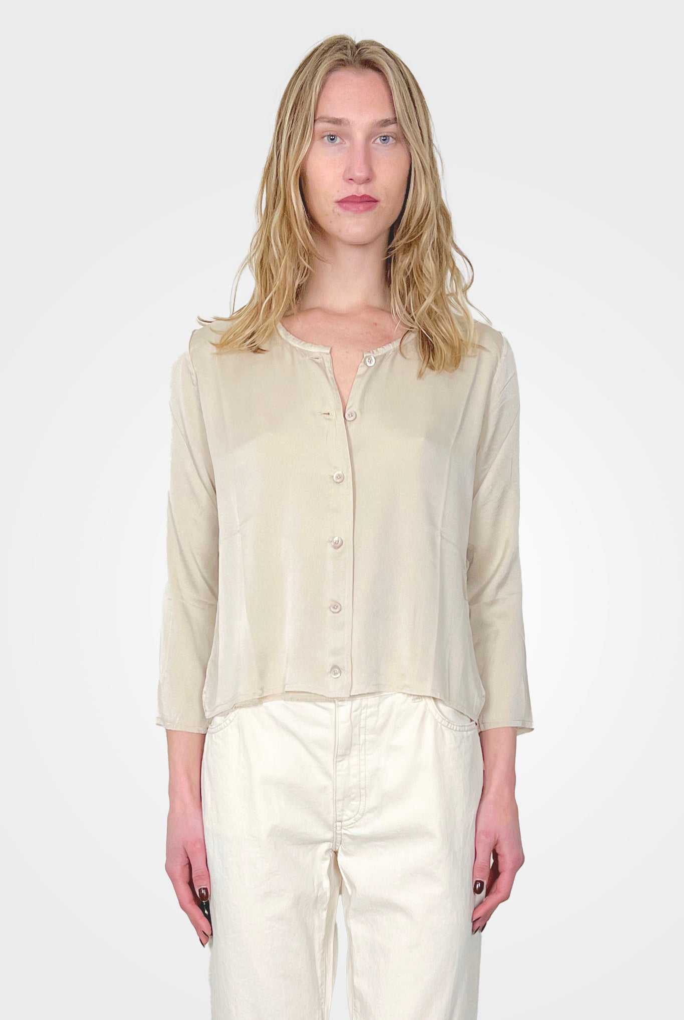Silk Collarless Blouse - Latte by Private 0204 — alternate view
