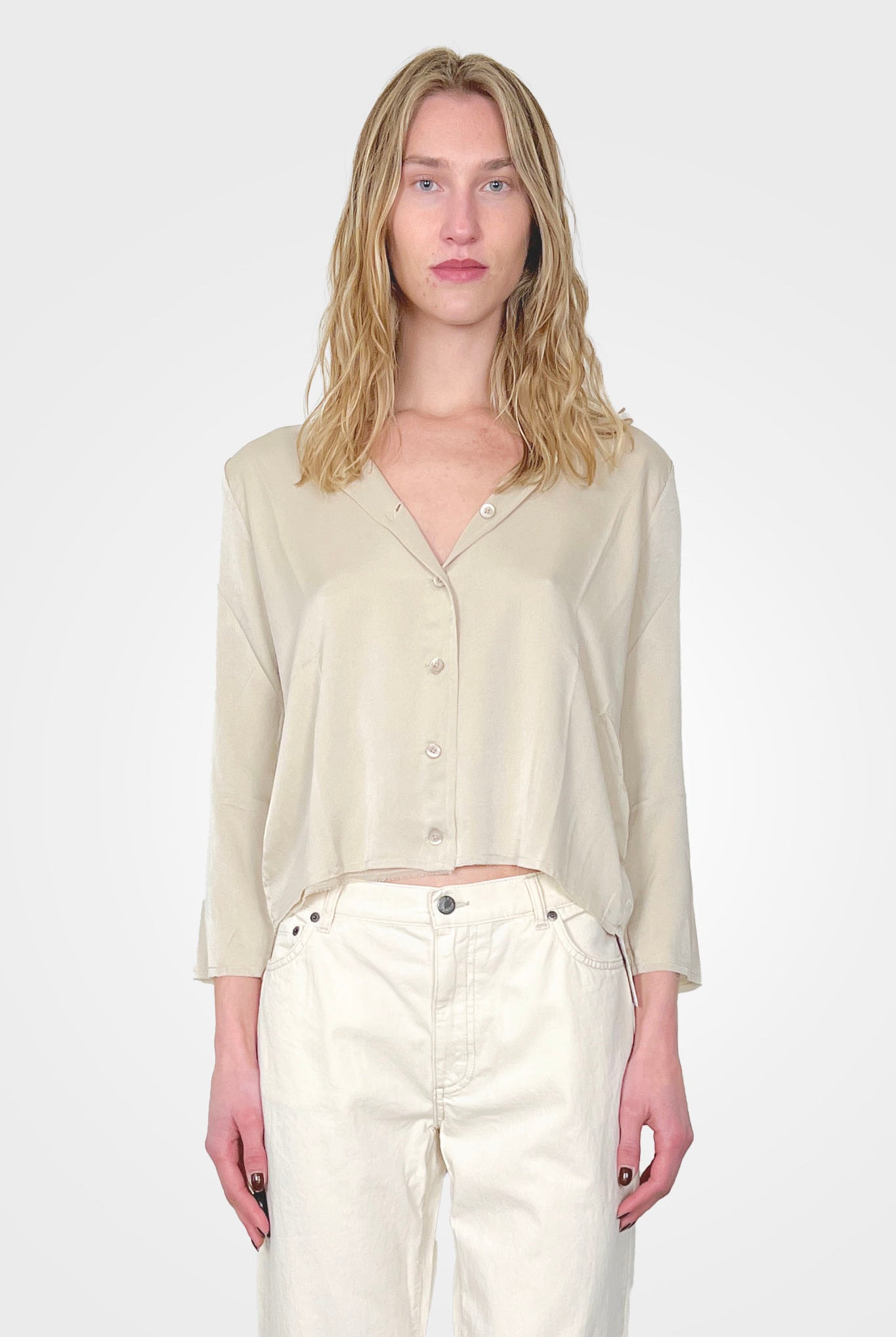 Silk Collarless Blouse - Latte by Private 0204 | 25 South Boutiques