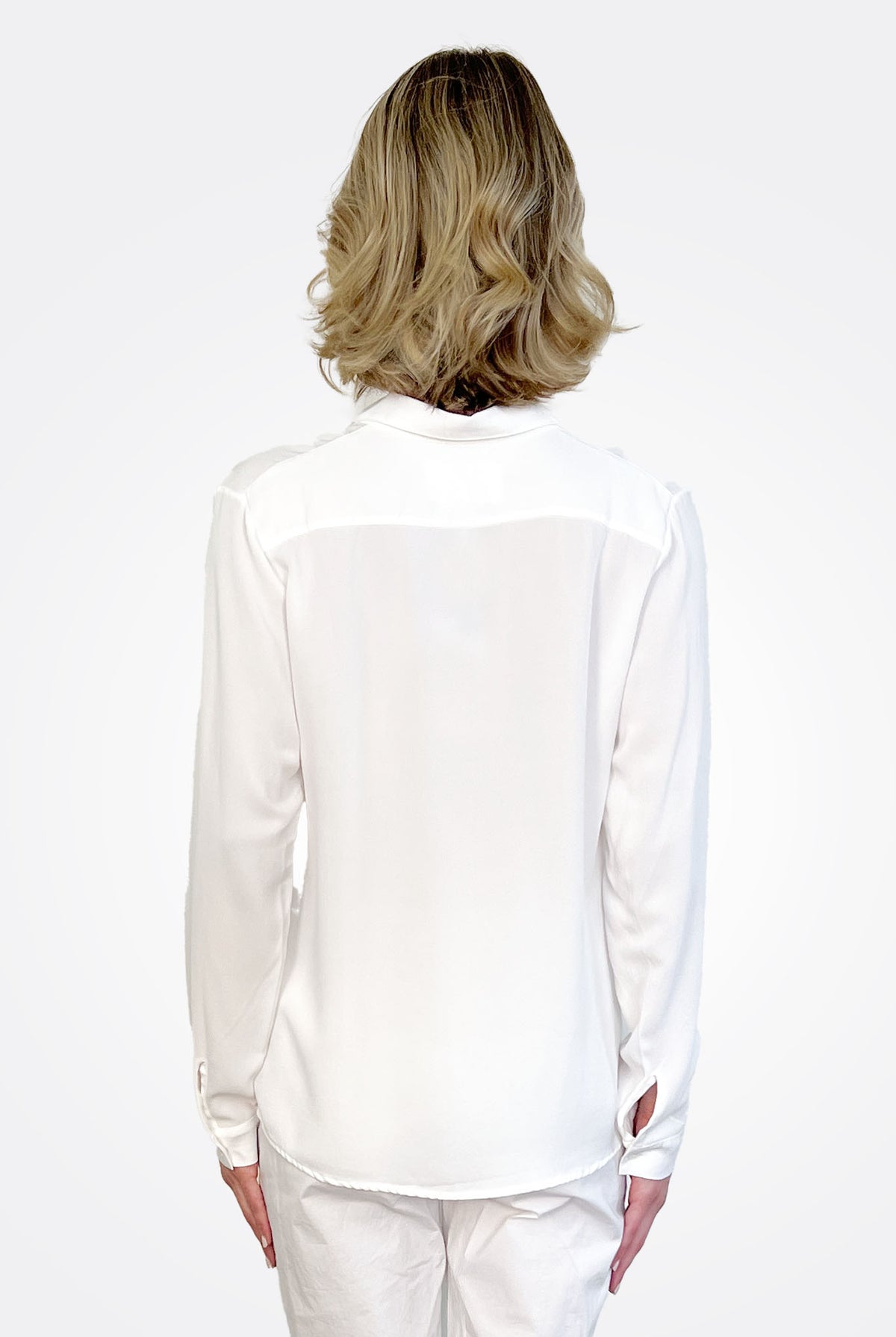 Silk Fitted Button Down Blouse - White by Private 0204 — alternate view