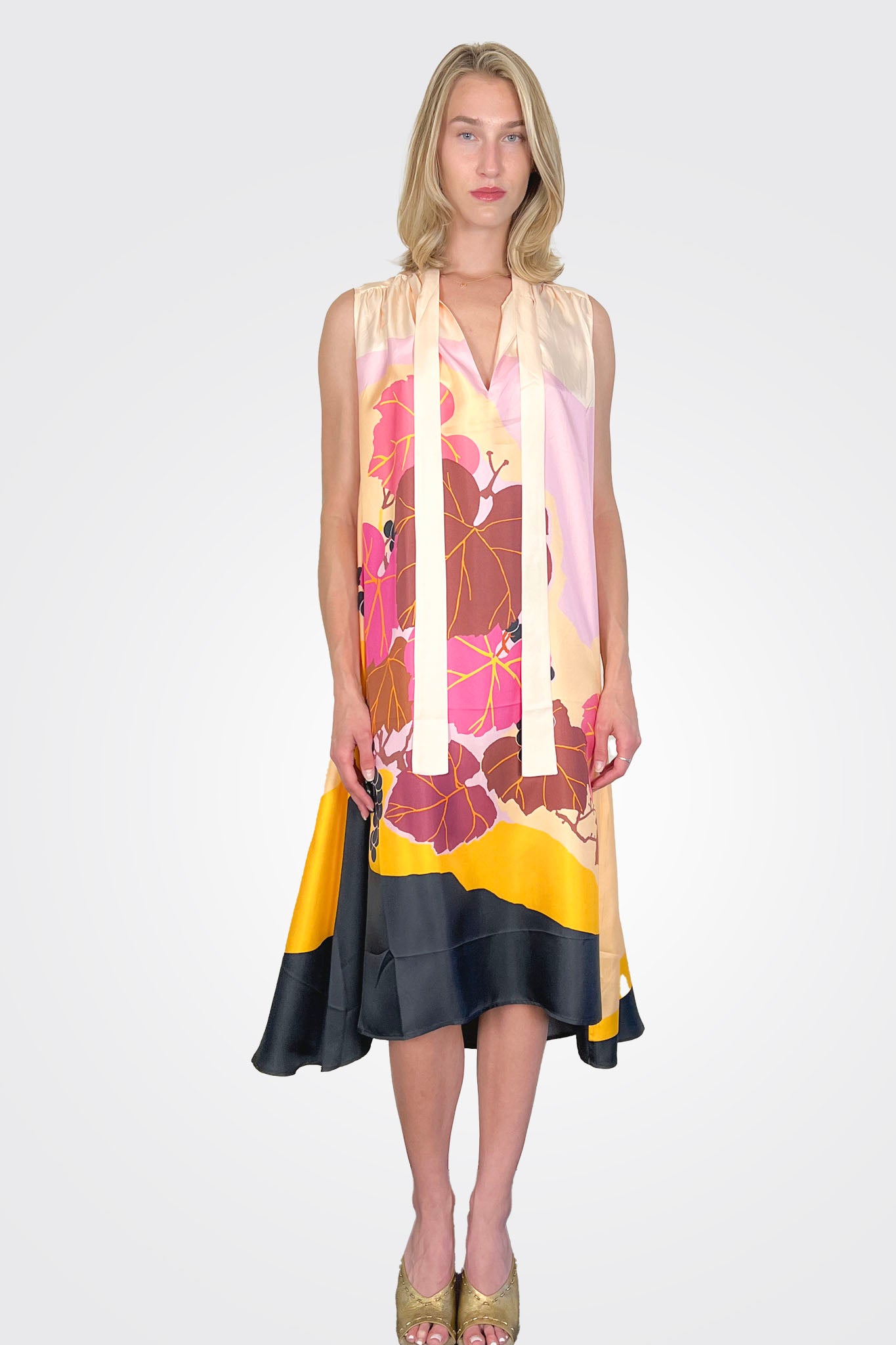 Tie Neck Long Dress - Pink Floral by Psophia | 25 South Boutiques