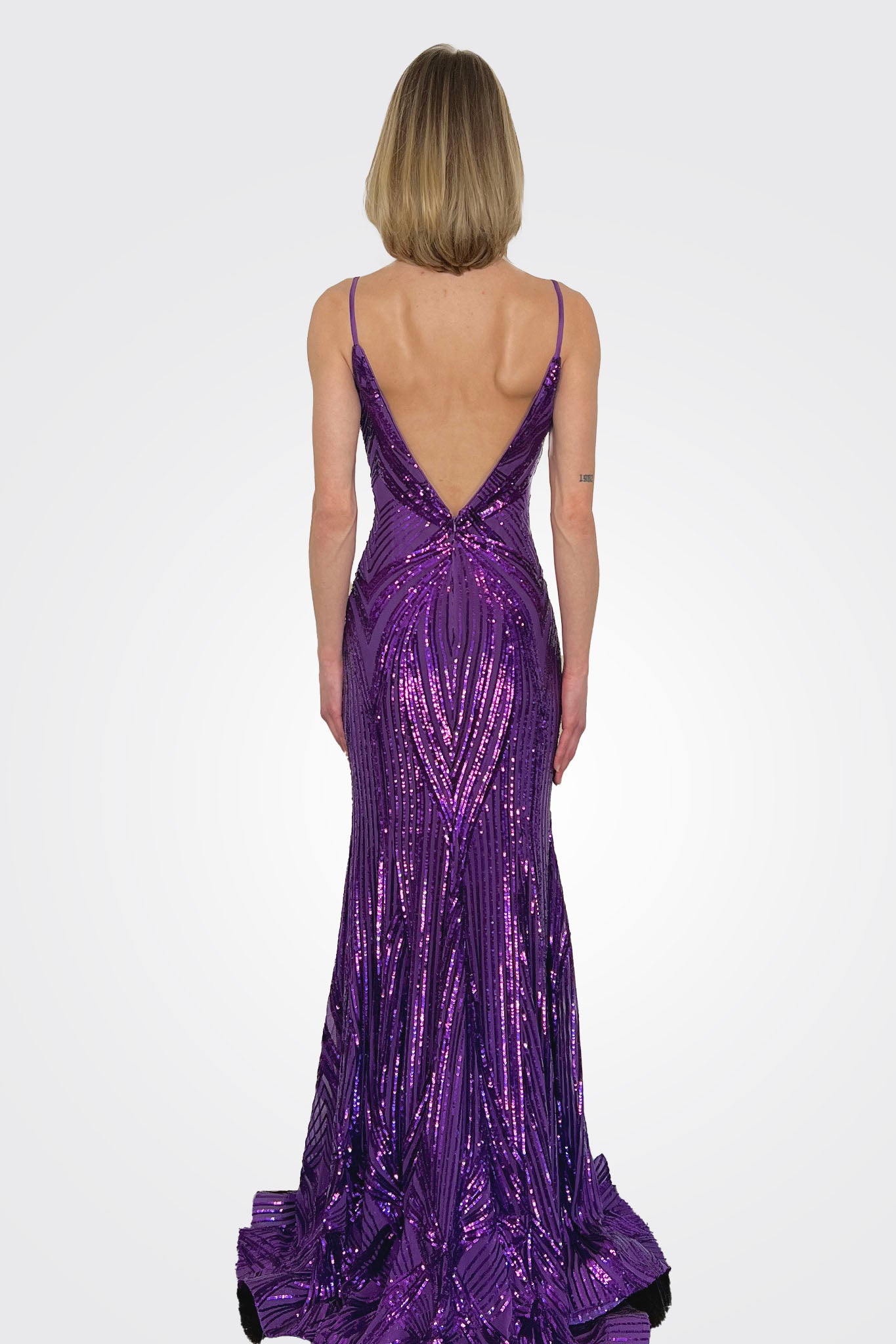 Plunging Neck Embellished Gown - Purple by Jovani — alternate view