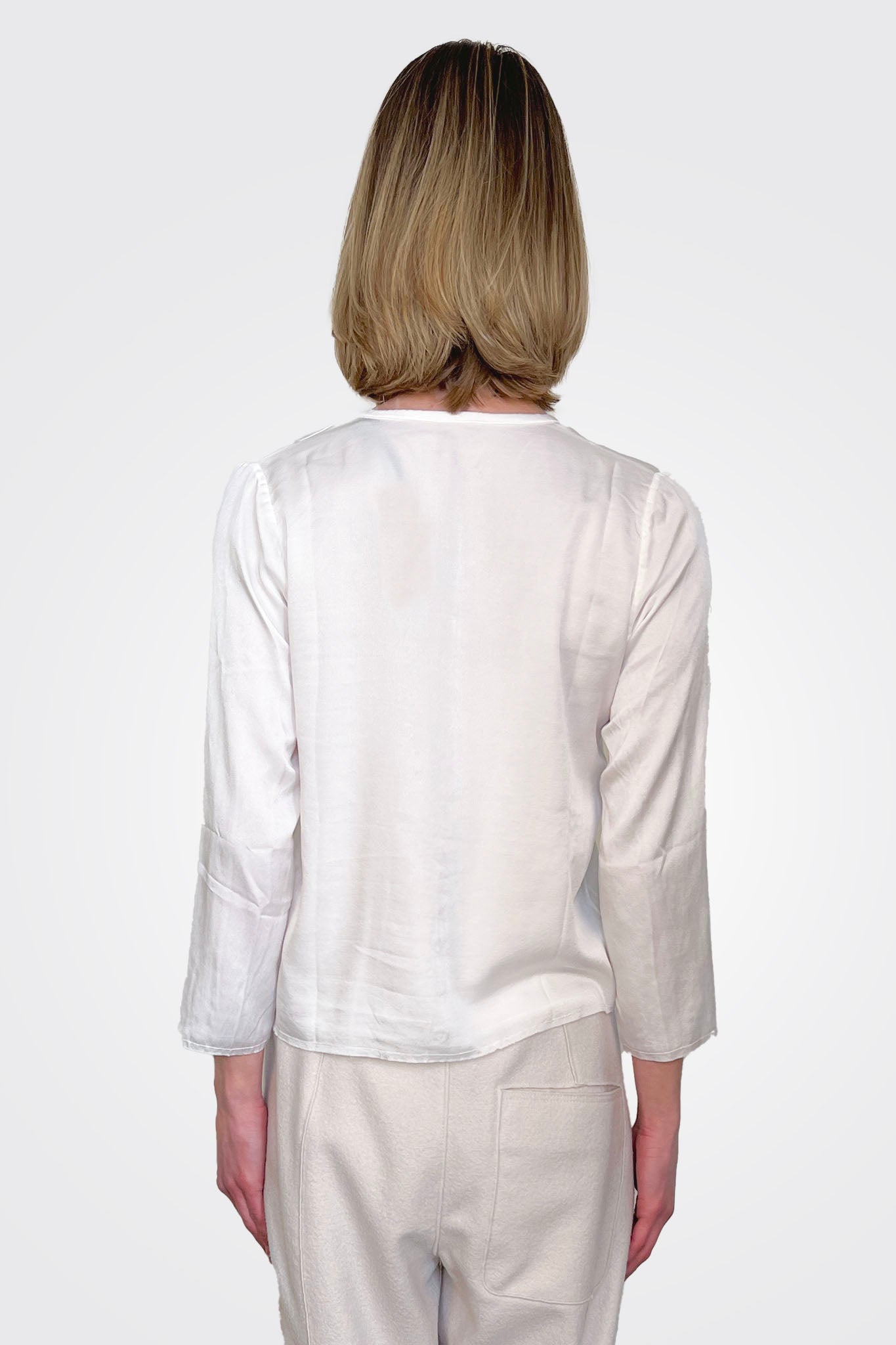 Collarless Crop Silk Shirt - White by Private 0204 — alternate view