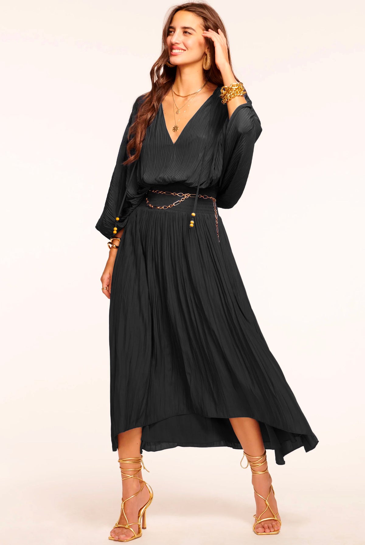 Harmonie V-Neck Midi Dress - Black by Ramy Brook | 25 South Boutiques