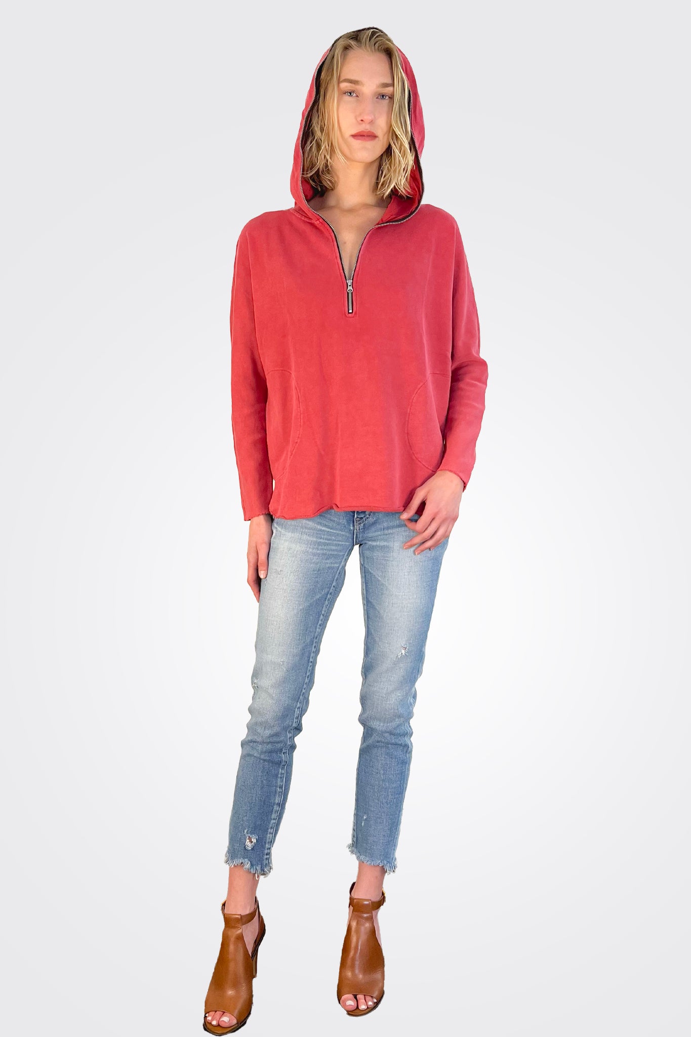 Georgia Zip Tunic Hoodie - Red Velvet by HelloNite — alternate view