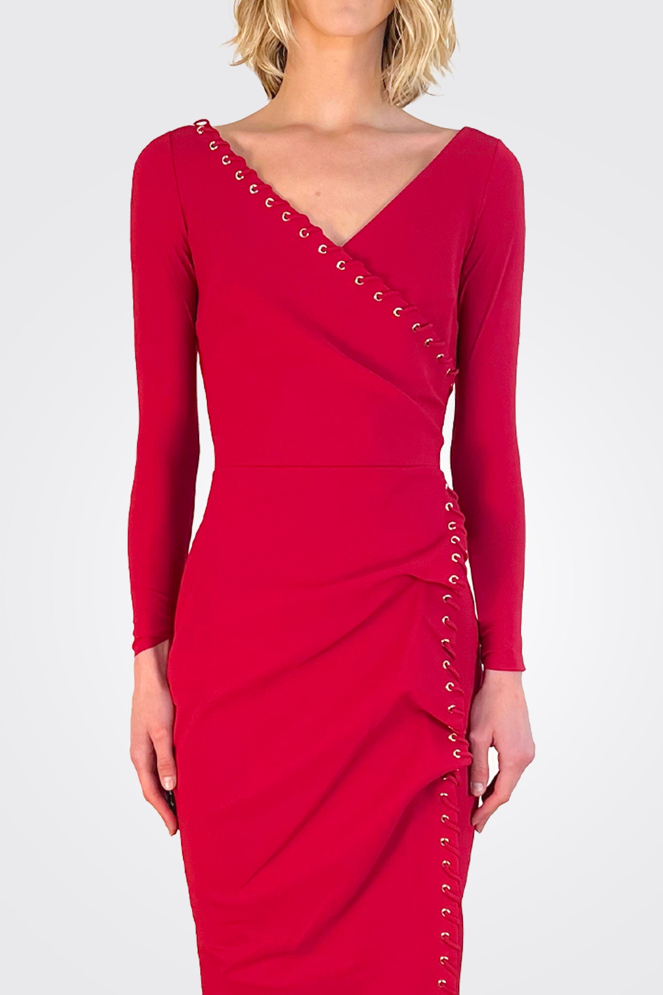 Elma Long Sleeve Faux Wrap Cocktail Dress - Garnet by Chiara Boni — alternate view