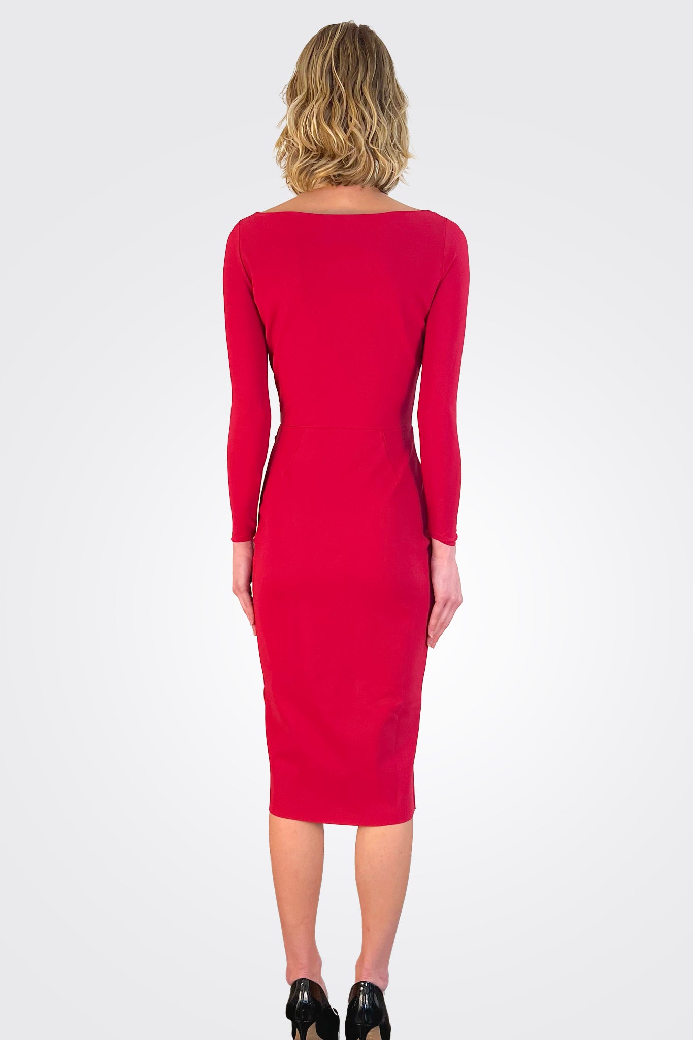 Elma Long Sleeve Faux Wrap Cocktail Dress - Garnet by Chiara Boni — view 3